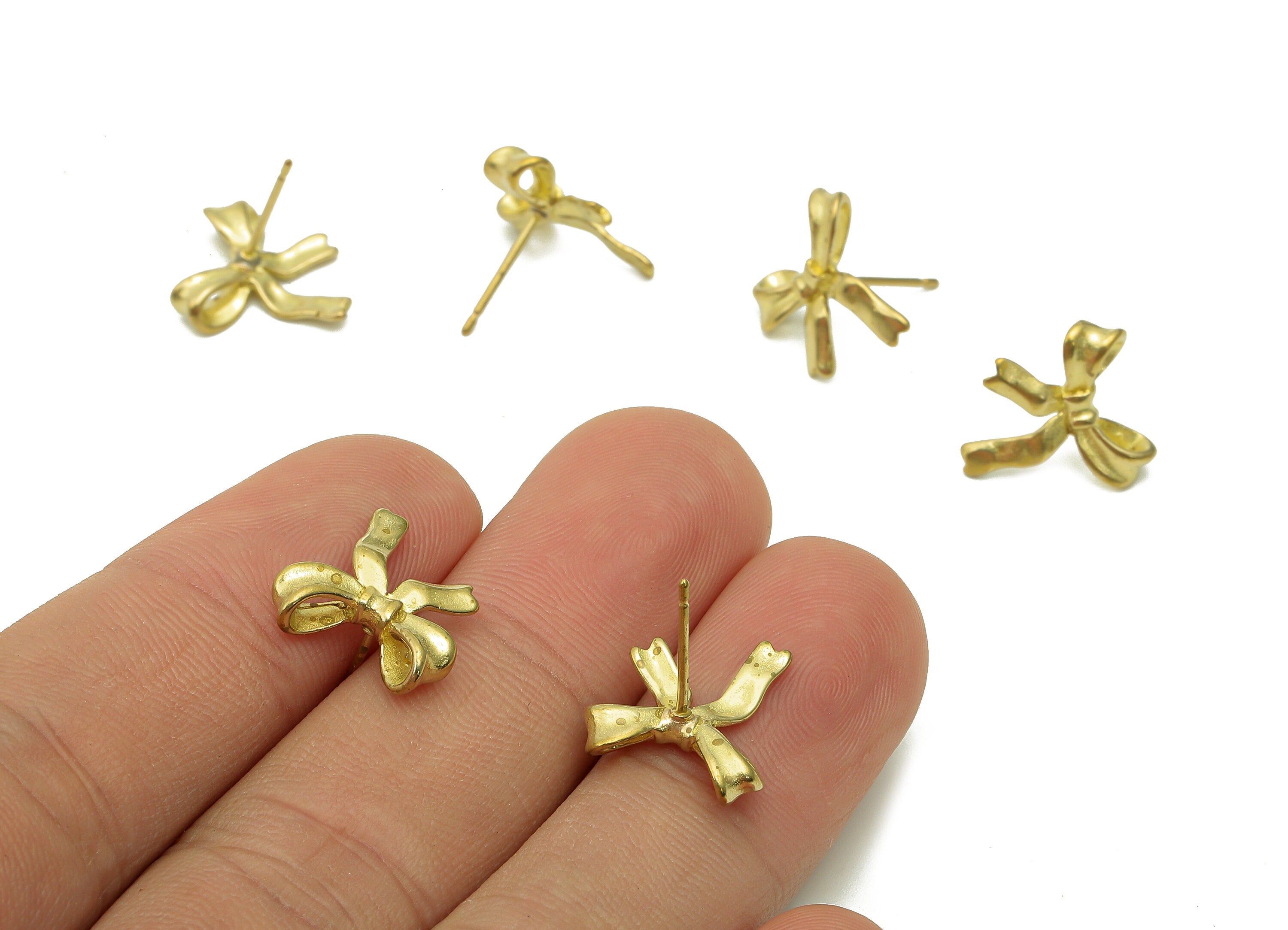 Brass Bow-Knot Earrings Stud - Raw Brass Bow Tie Earring Post - Tie Stud Earring - Brass Stud - 14x13.4x0.8mm - PP8039 - DOMEDBAZAAR