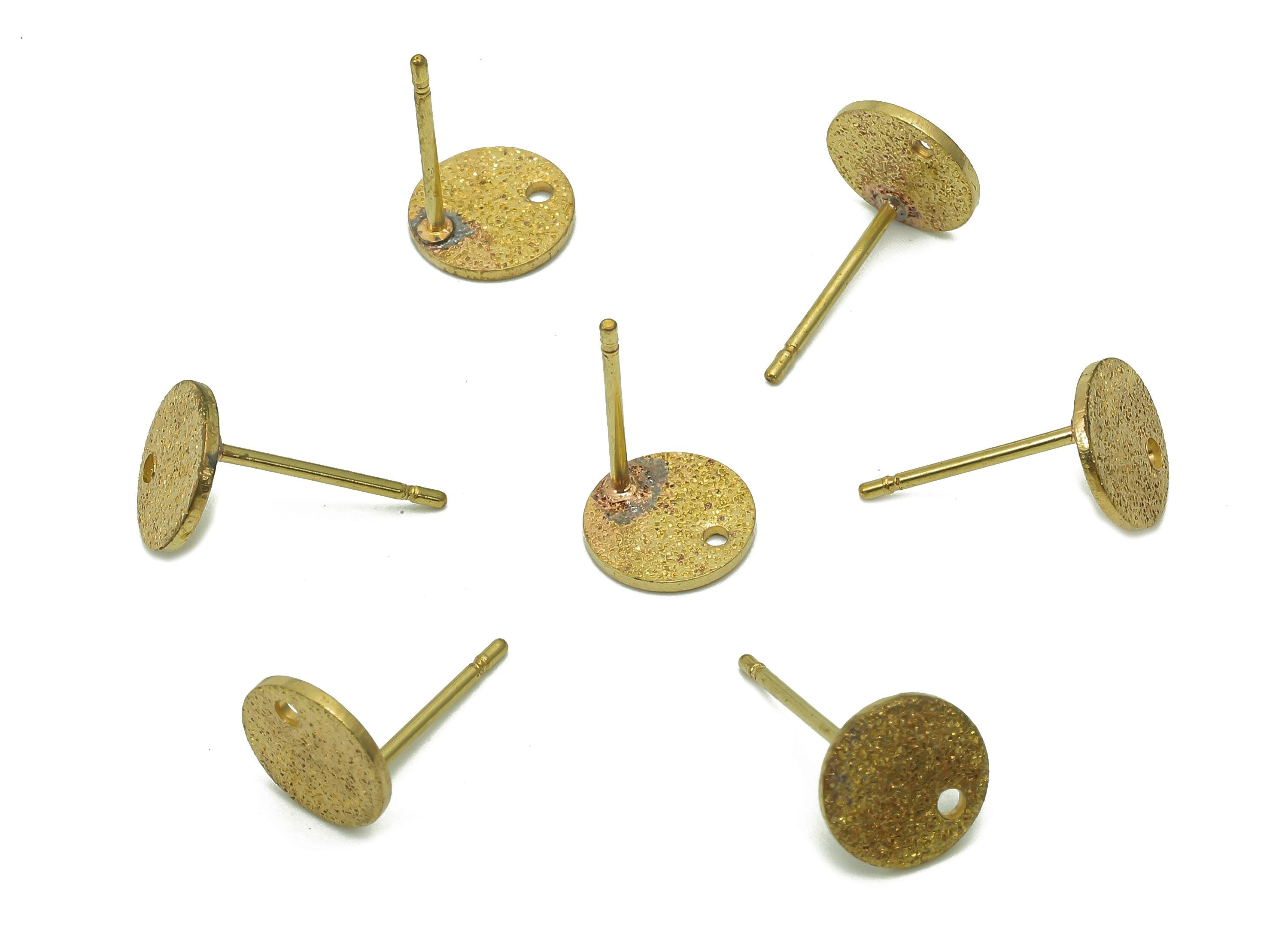 Brass Textured Round Earrings Stud - Raw Brass Circle Earring Post - Stud Earring - Brass Stud - 8x8x0.8mm - PP8042 - DOMEDBAZAAR