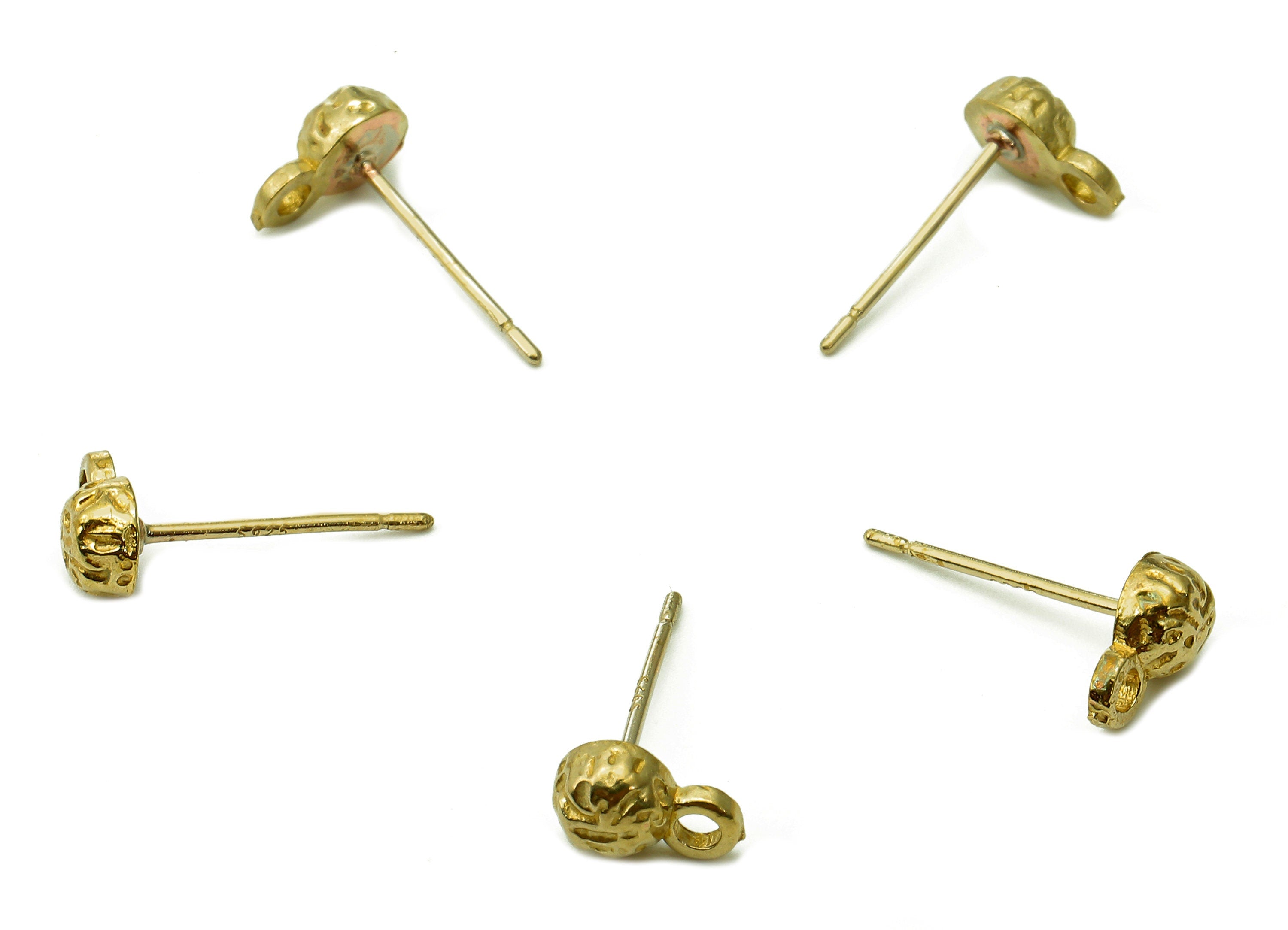 Brass Textured Bead Earrings Stud - Raw Brass Ball Earring Post - Mini Ball Stud Earring With Loop - Brass Stud - 7.5x4.7x3.1mm - PP8044 - DOMEDBAZAAR