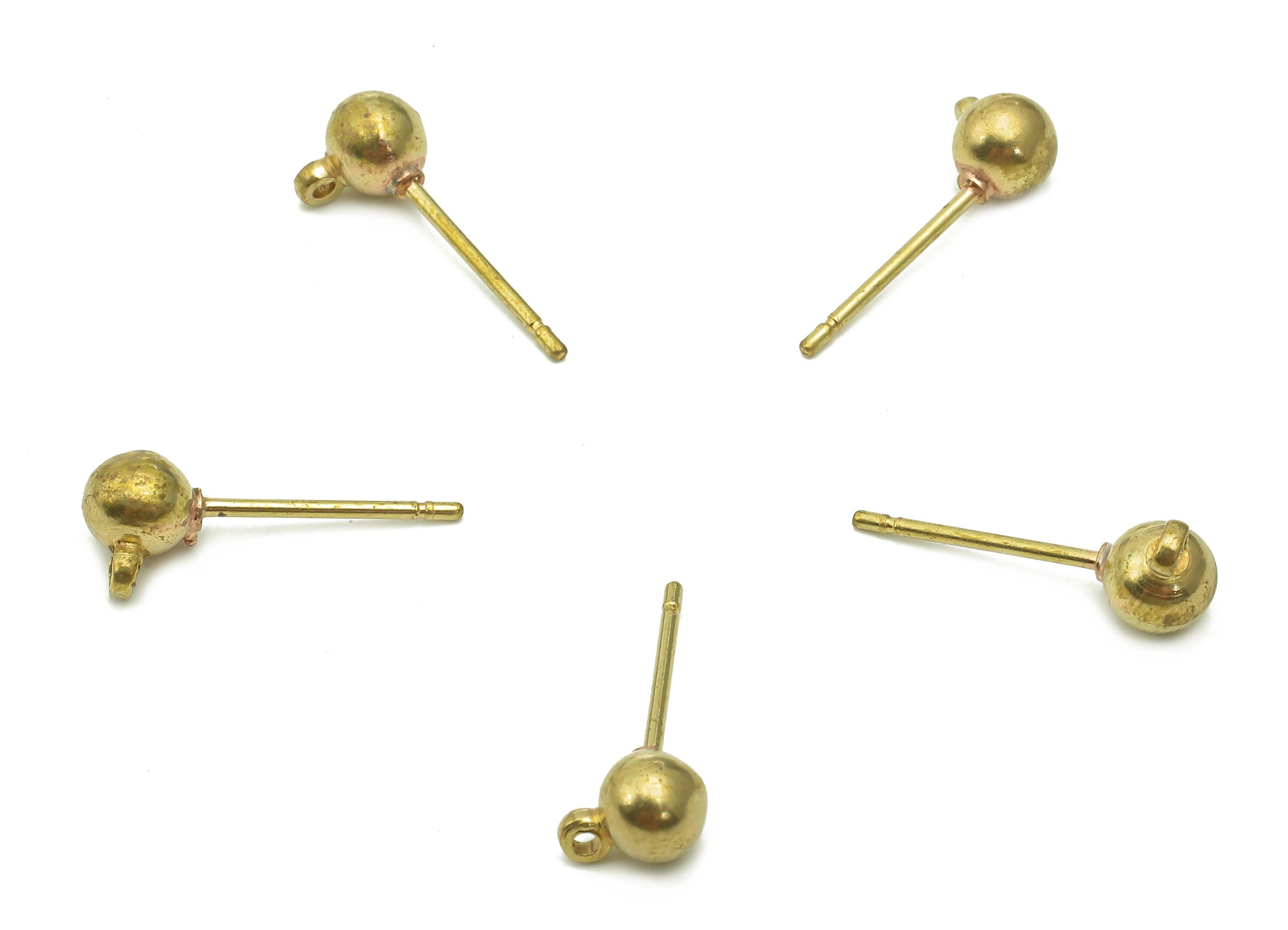 Brass Mini Ball Earrings Stud - Raw Brass Ball Earring Post - Mini Ball Stud Earring With Loop - Brass Stud - 6.6x6.6x5mm - PP8048 - DOMEDBAZAAR