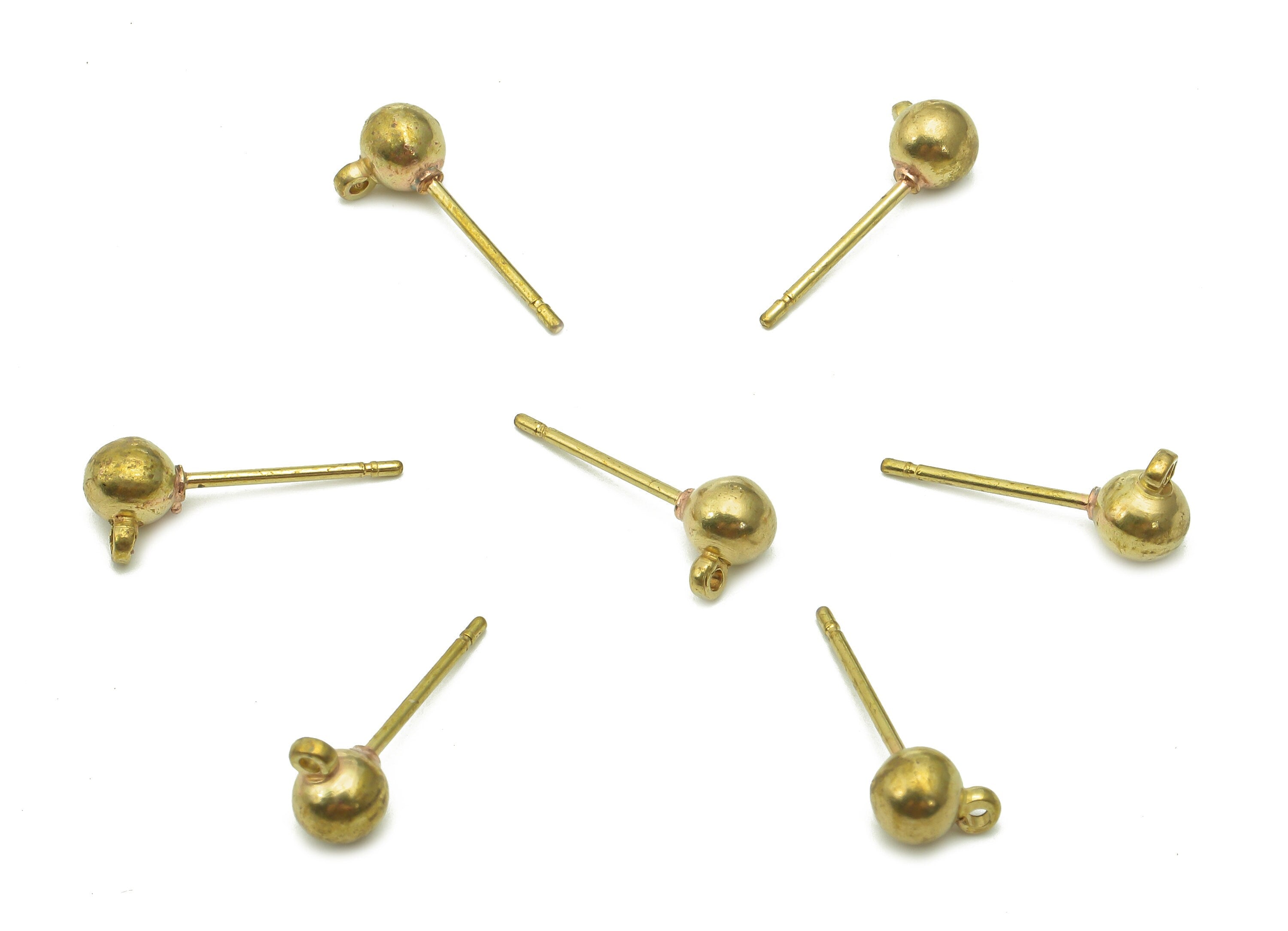 Brass Mini Ball Earrings Stud - Raw Brass Ball Earring Post - Mini Ball Stud Earring With Loop - Brass Stud - 6.6x6.6x5mm - PP8048 - DOMEDBAZAAR