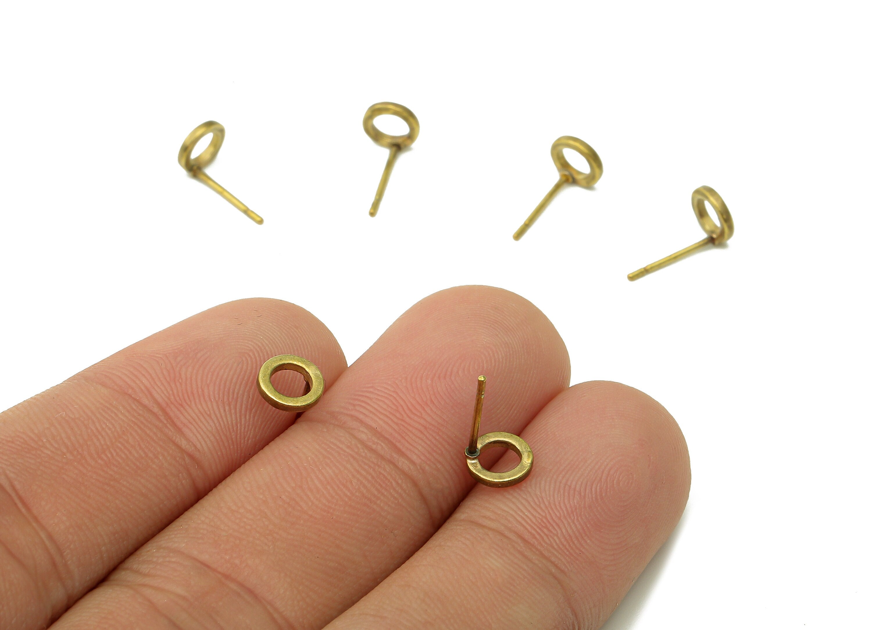 Brass Mini Round Earrings Stud - Raw Brass Mini Circle Earring Post - Circle Hoop Stud Earring - Brass Stud - 5.9x5.9x1mm - PP8050 - DOMEDBAZAAR