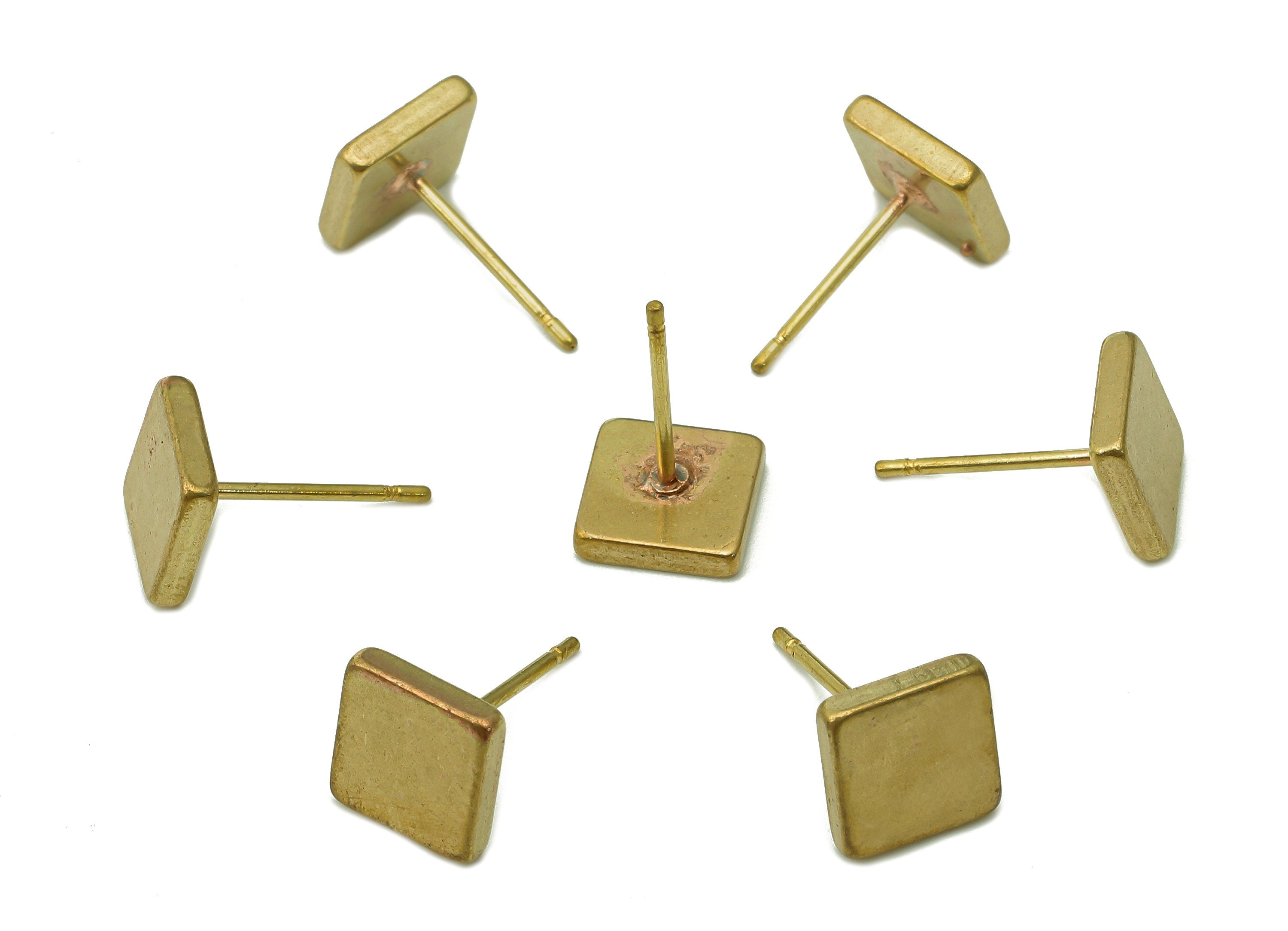 Brass Mini Square Earrings Stud - Raw Brass Square Earring Post - Mini Square Stud Earring - Brass Stud - 7.9x7.9x1.8mm - PP8062 - DOMEDBAZAAR