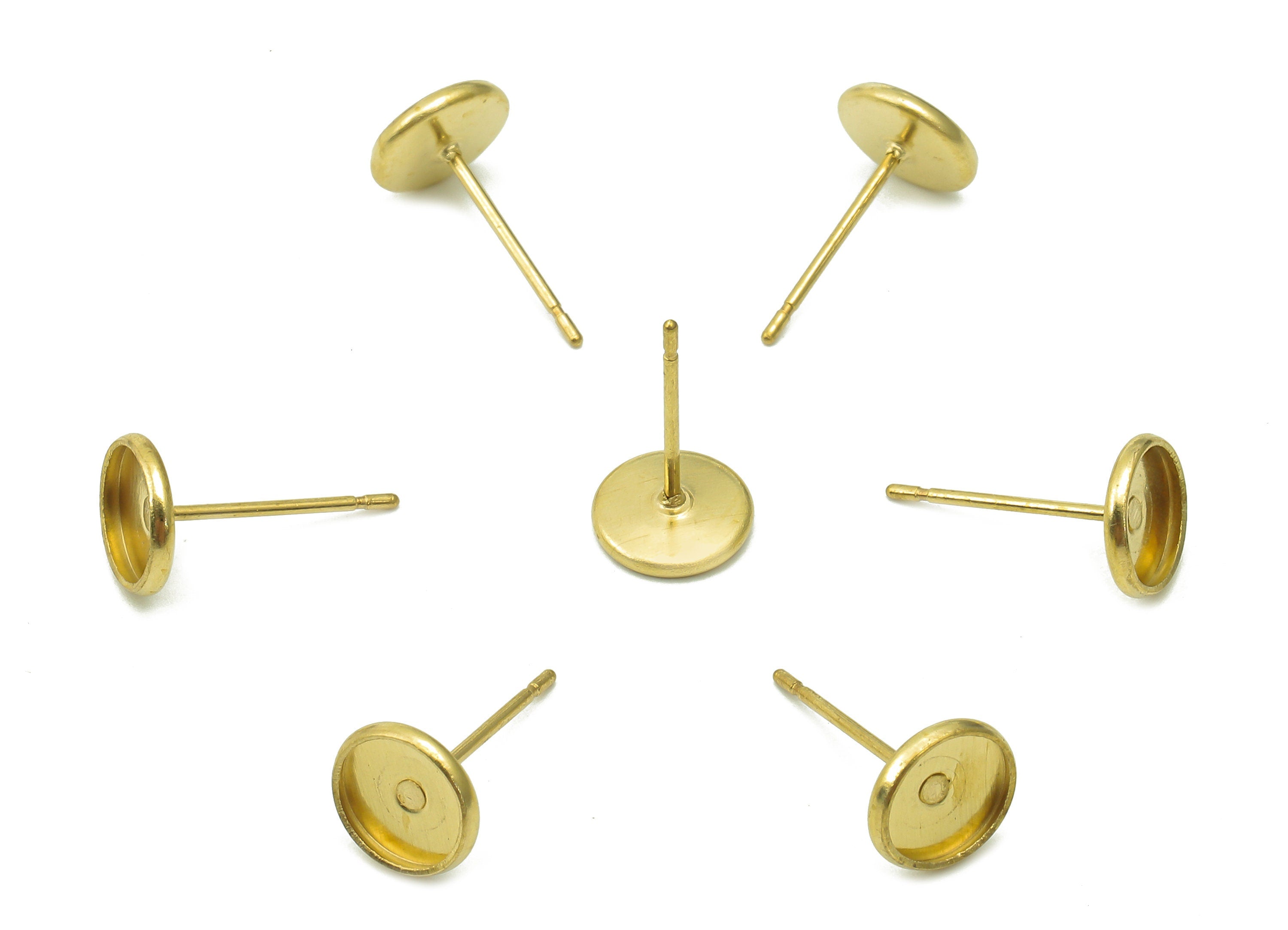 Brass Mini Cabachon Earrings Stud - Raw Brass Mini Circle Earring Post - Round Pot Stud Earring - Brass Stud - 7.2x7.2x1.1mm - PP8064 - DOMEDBAZAAR