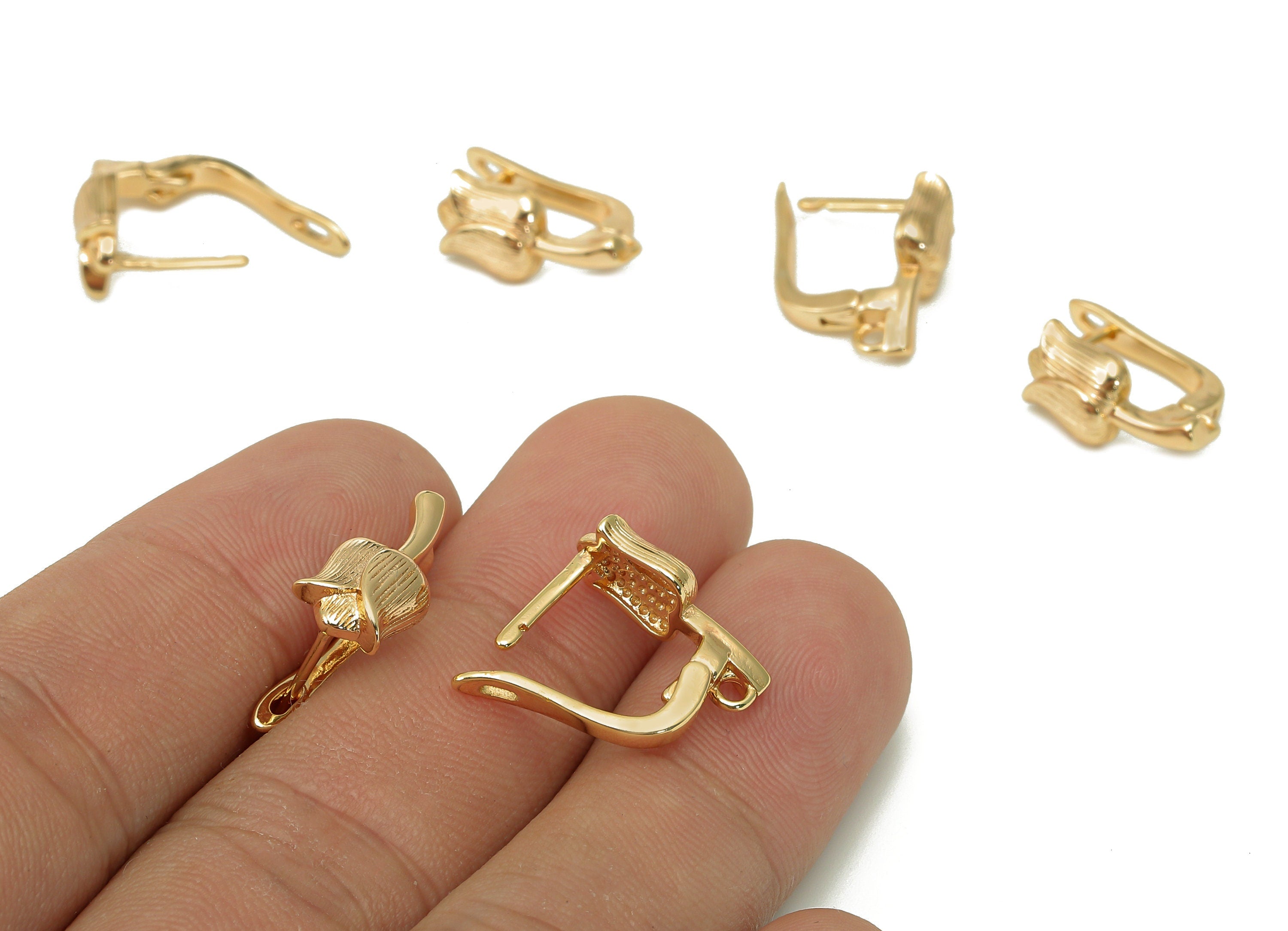 Brass Tulip Flower Earring Clasps - Gold Flower Huggie Clasp - Huggie Earrings With loop - 18K Real Gold Plating - 15.7x13.2x2.8mm - RGP5519 - DOMEDBAZAAR