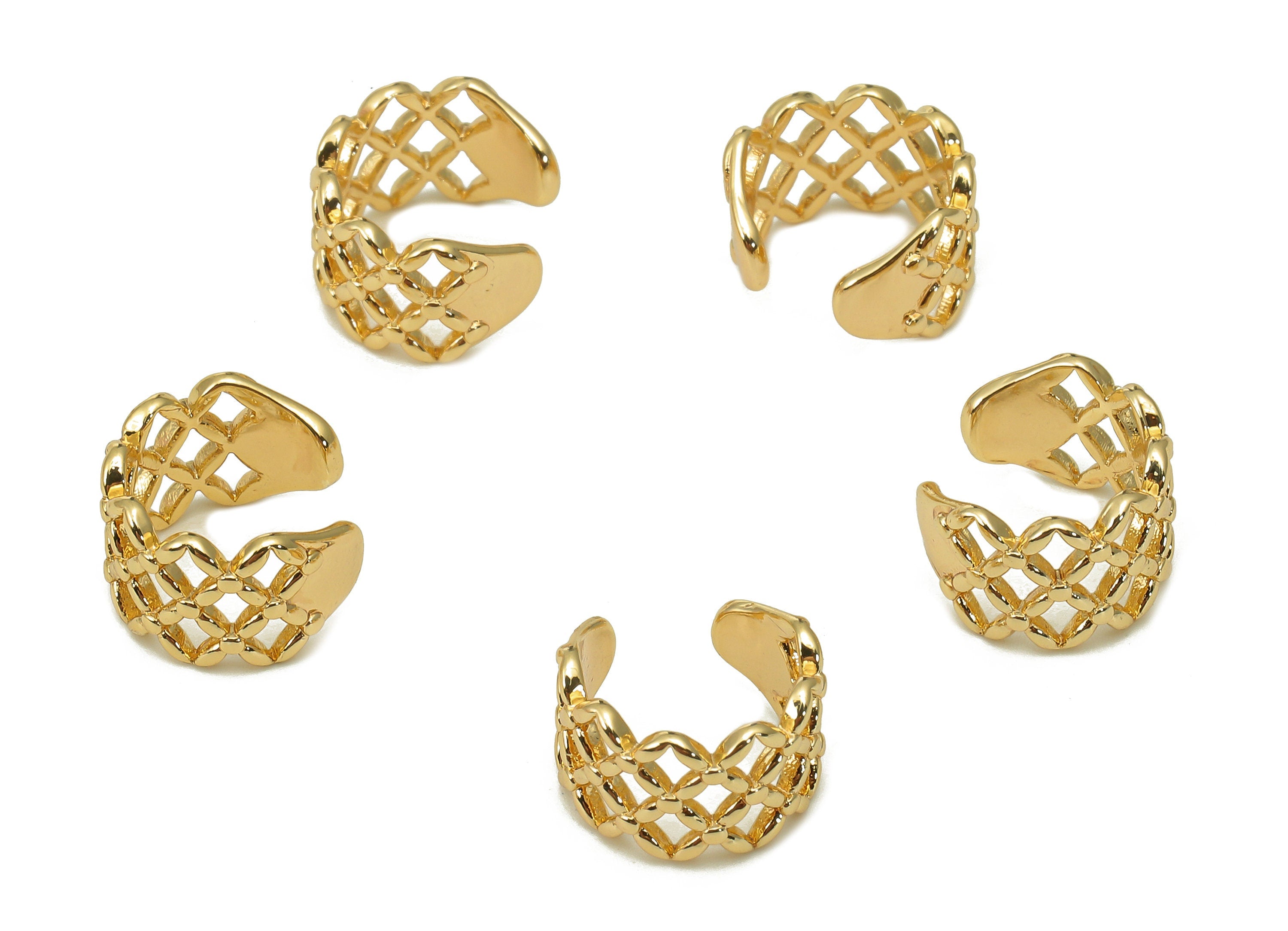 Brass Mesh Open Round C Ring - Mesh Hollow Hoop Ear Clip - Wide Hoop Earring Cuff - 18K Real Gold Plating Cuff Ear - 12x7.9x1.4mm - RGP5524 - DOMEDBAZAAR