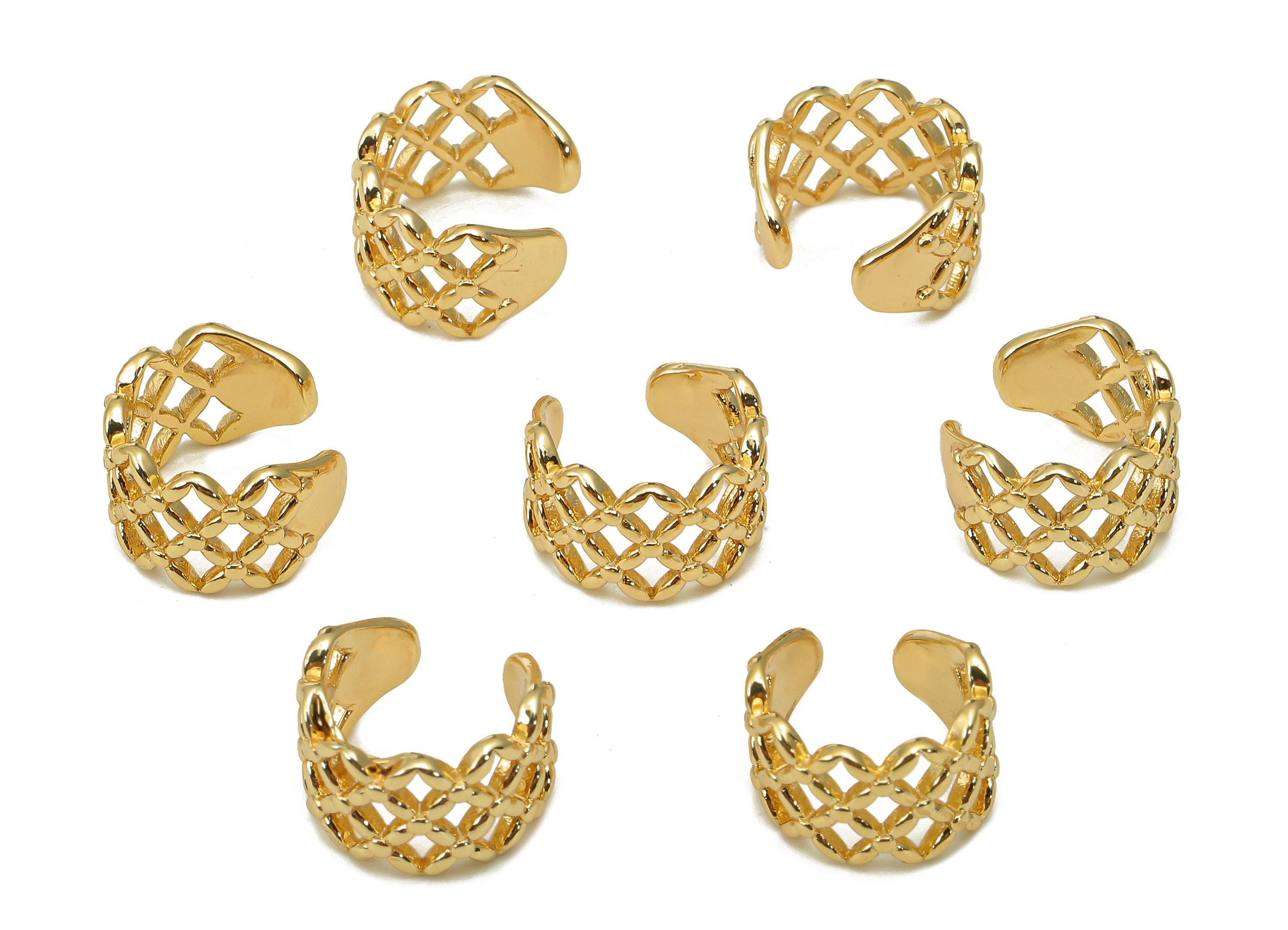 Brass Mesh Open Round C Ring - Mesh Hollow Hoop Ear Clip - Wide Hoop Earring Cuff - 18K Real Gold Plating Cuff Ear - 12x7.9x1.4mm - RGP5524 - DOMEDBAZAAR