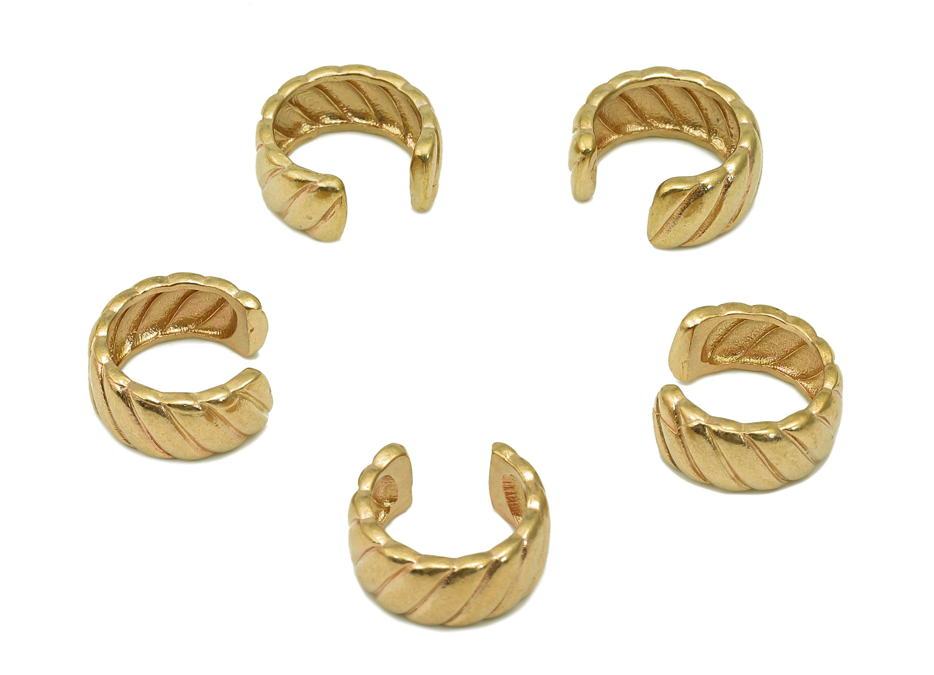 Brass Twisted Open Round C Ring - Raw Brass Huggie Hoop Earring Clip - Textured Cuff Ear - Wide Earring Cuff - 12.34x5.34x1.81mm - PP8148 - DOMEDBAZAAR