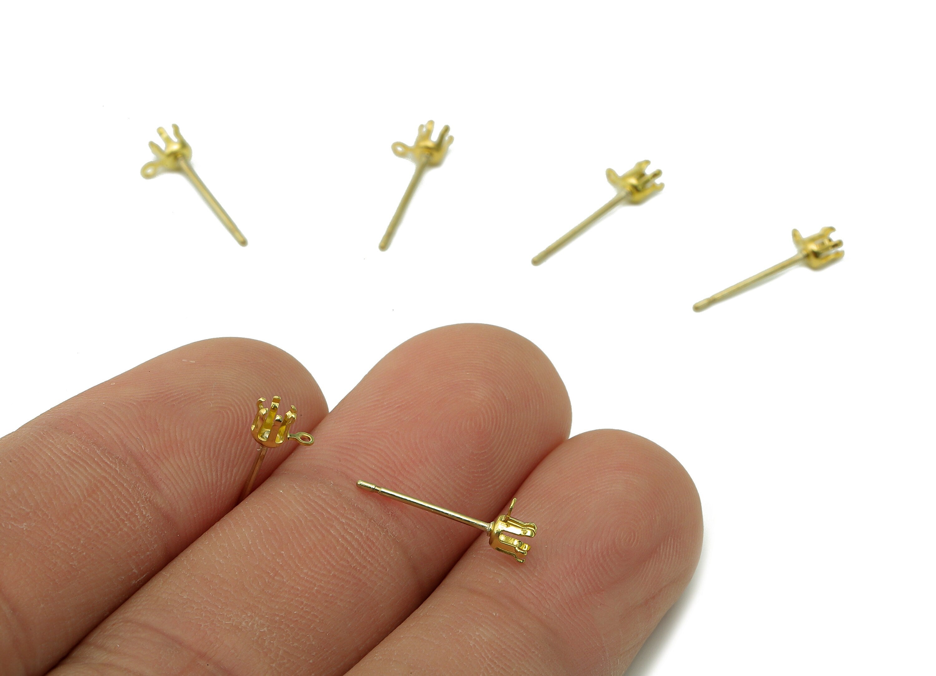 Brass Mini Crown Earrings Stud - Raw Brass Crown Claw Earring Post - Mini Cabachon Stud Earring - Charm With Loop - 5.3x2.9x0.6mm - PP8063 - DOMEDBAZAAR