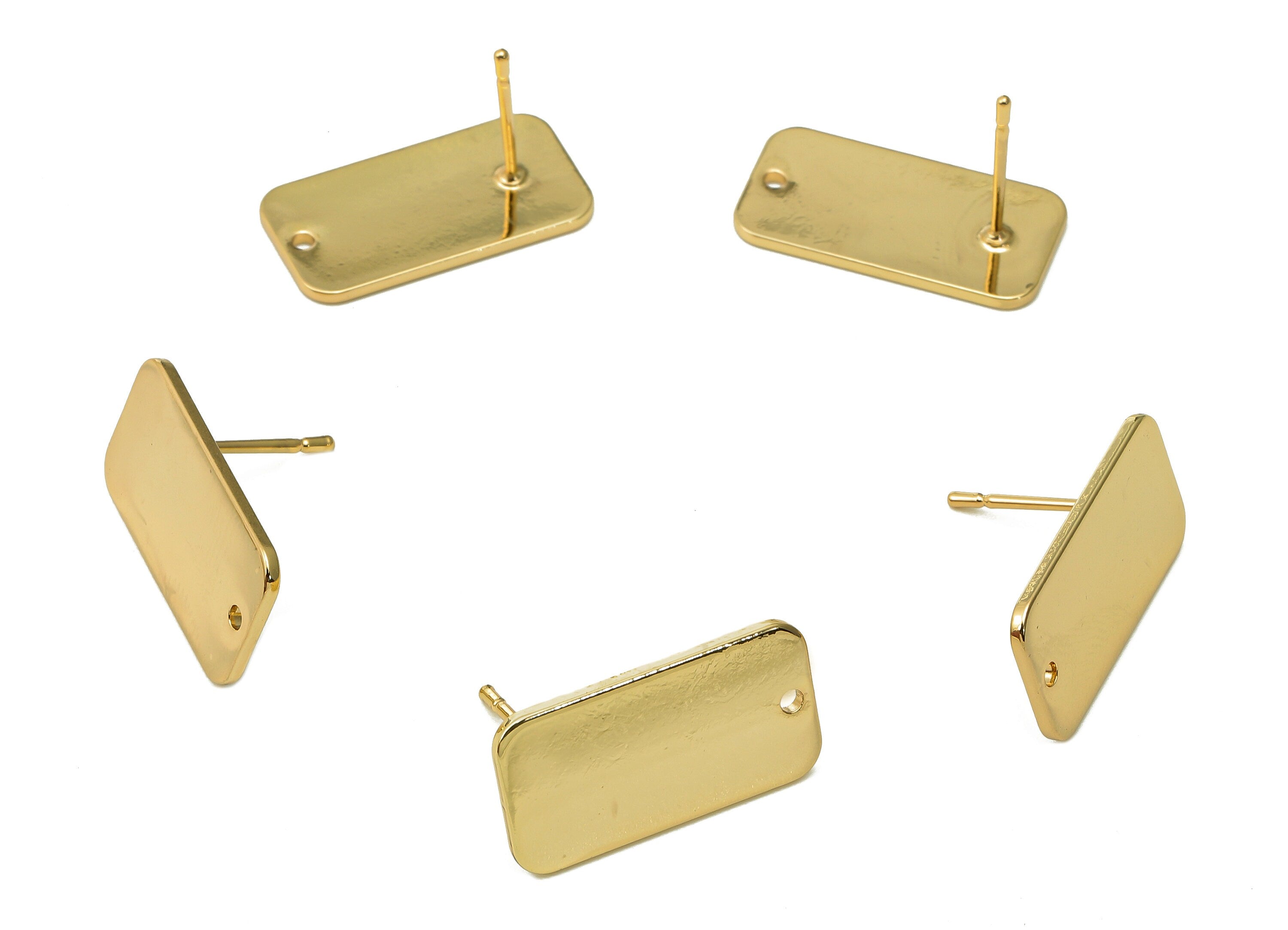 Brass Rectangle Stud Earring - Gold Rectangle Earring Post - 316 Stainless Steel - 18K Real Gold Plating - 20x10.4x1.1mm - RGP5442 - DOMEDBAZAAR