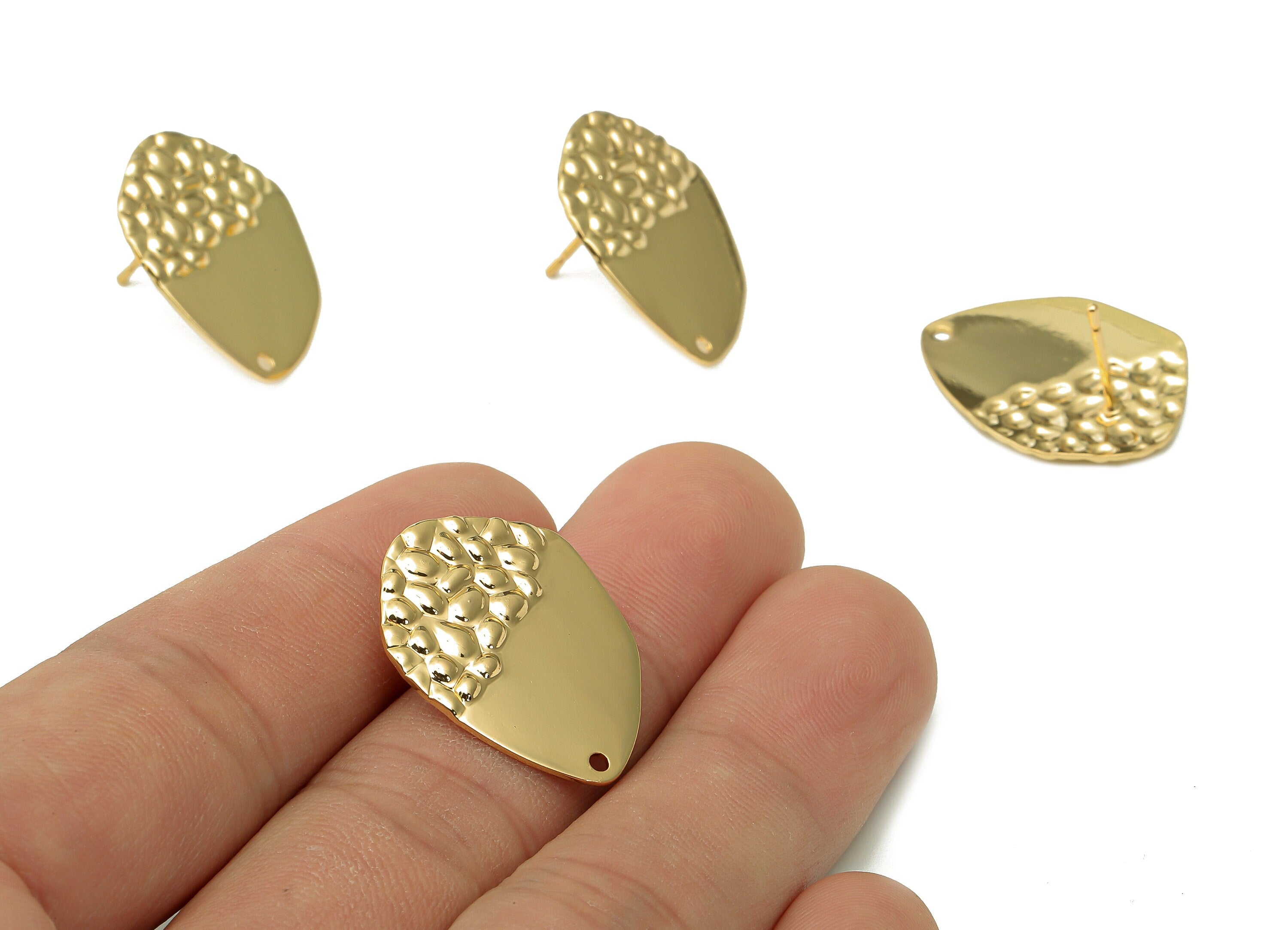 Brass Drop Stud Earring - Gold Oval Earring Post - Teardrop Charm - 316 Stainless Steel - 18K Real Gold Plating - 24.5x19.4x1mm - RGP5446 - DOMEDBAZAAR