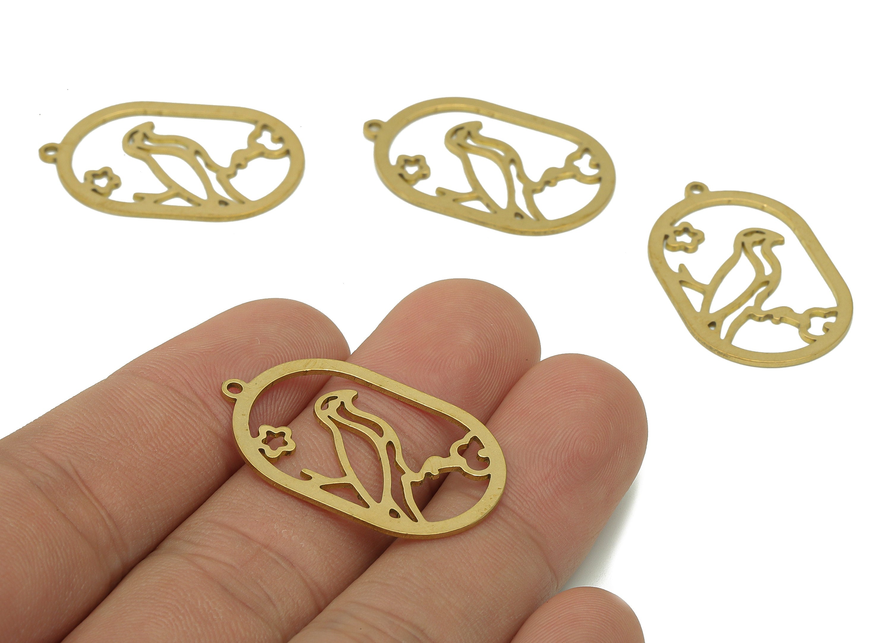 Brass Oval Bird Earring Charms - Raw Brass Ellipse Birdcage Earring - Landscape Pendant With Loop - Oval Charm - 31.9x19.8x0.7mm - PPZ0171 - DOMEDBAZAAR