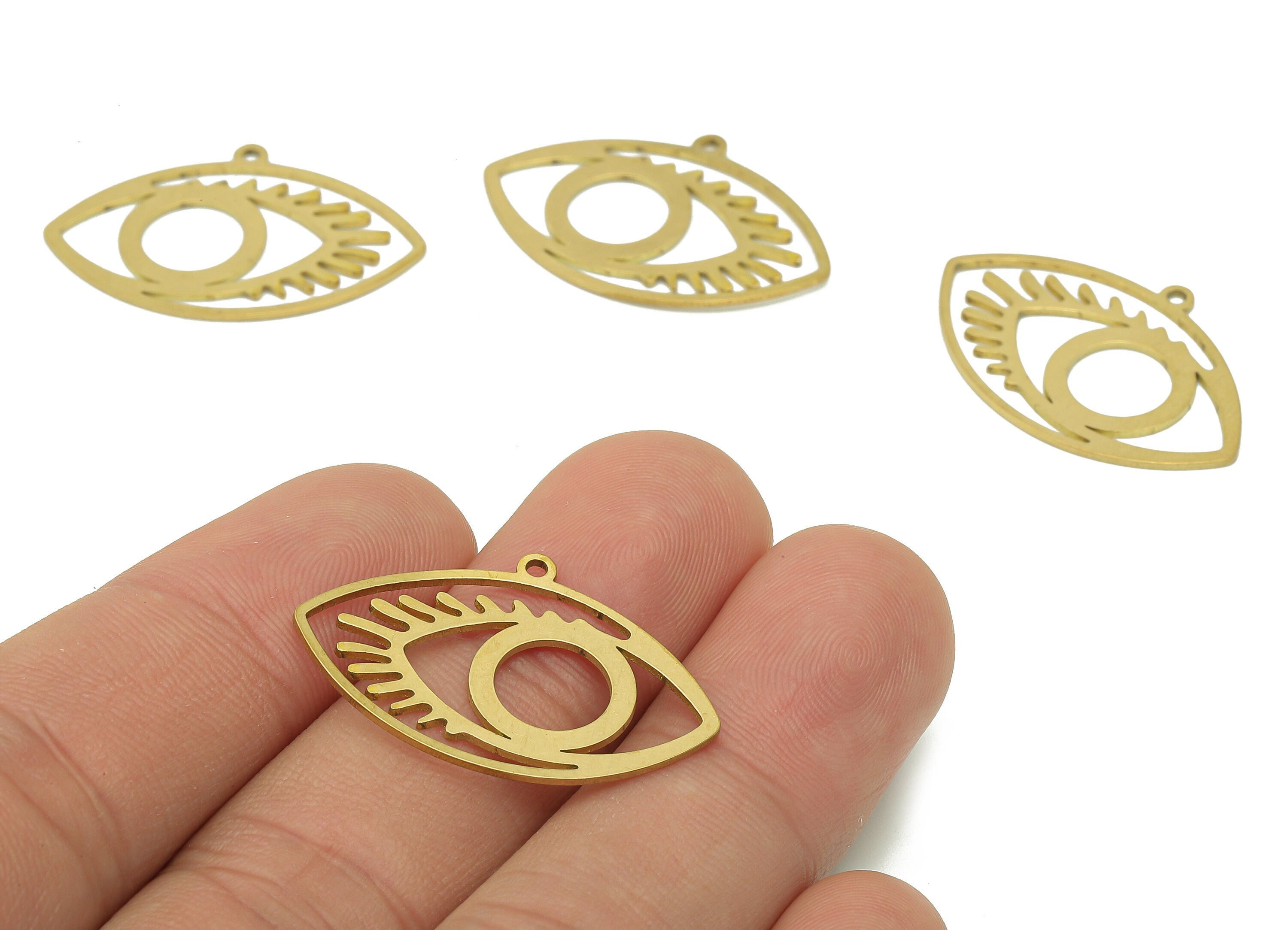 Brass Eye Marquise Earring Charm - Raw Brass Eyelash Earring - Marquise Pendant With Loop - Marquise Charms - 29.6x19.9x0.6mm - PPZ0173 - DOMEDBAZAAR