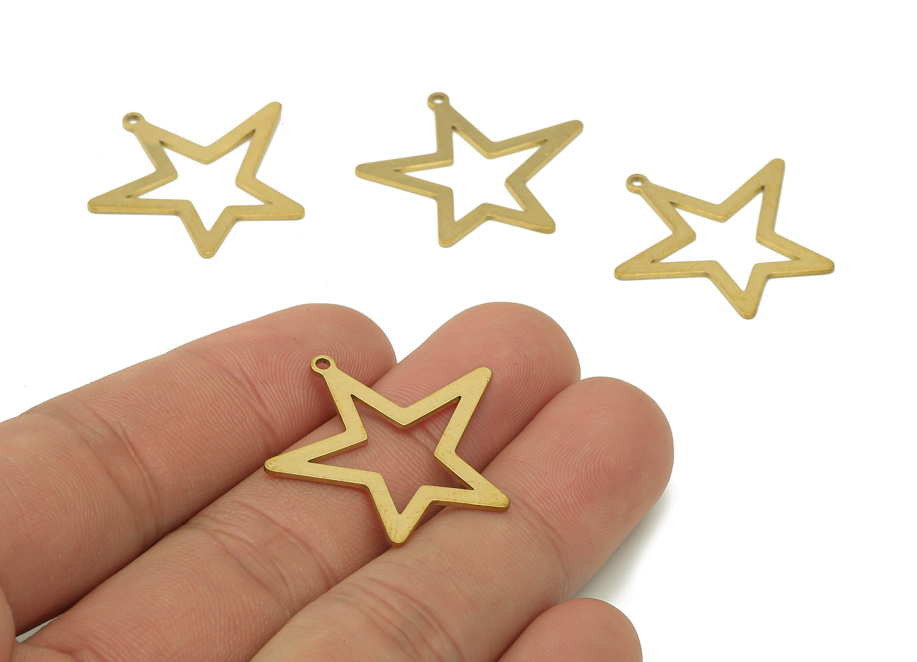 Brass Star Earring Charm - Raw Brass Five-pointed Star Earring - Star Pendant With Loop - Charm For Necklace - 29.6x27.8x0.7mm - PPZ0174 - DOMEDBAZAAR