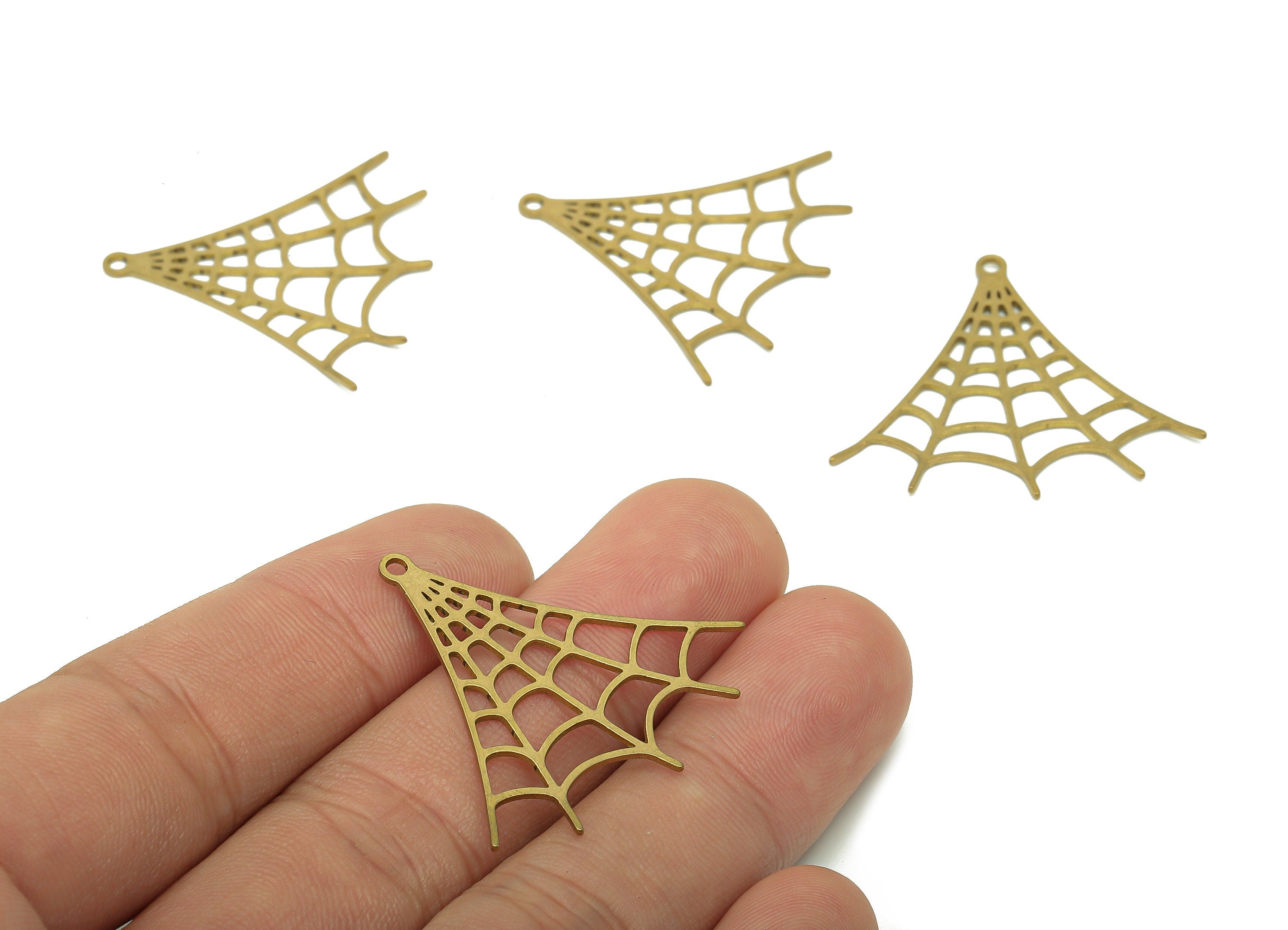 Brass Spider Web Earring Charm - Raw Brass Spider Web Earrings - Pendant With Loop - Spider Web Charms - 32.4x35.3x0.6mm - PPZ0197 - DOMEDBAZAAR