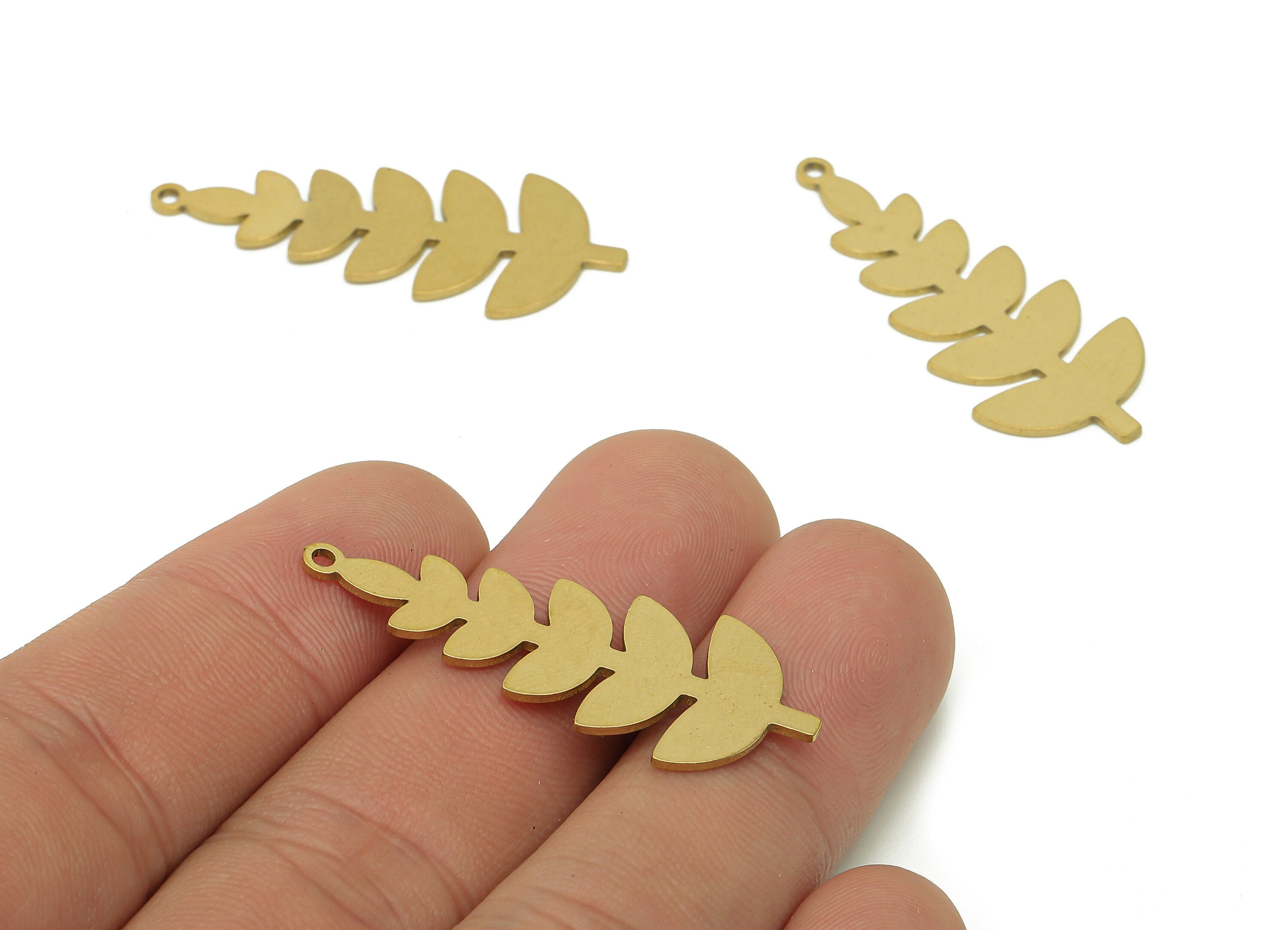 Brass Flower Earring Charms - Raw Brass Flower Earring - Tree Pendant With Loop - Botanical Charm For Necklace - 67.9x15.5x0.8mm - PPA5644 - DOMEDBAZAAR
