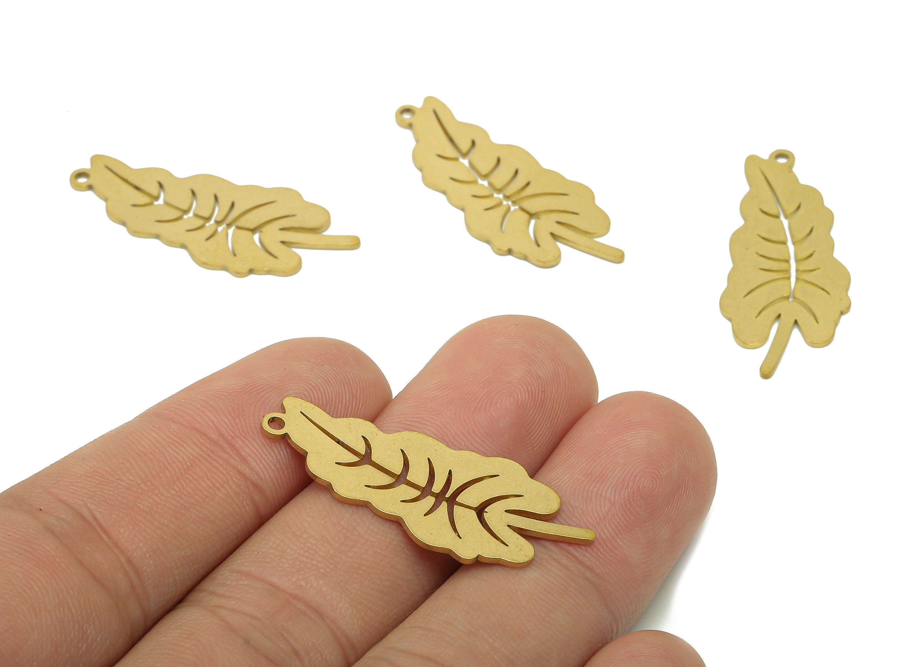 Brass Leaves Earring Charm - Raw Brass Lobed Leaf Earring - Leaf Pendant With Loop - Botanical Charm For Necklace - 34.7x14.2x0.8mm -PPA5653 - DOMEDBAZAAR