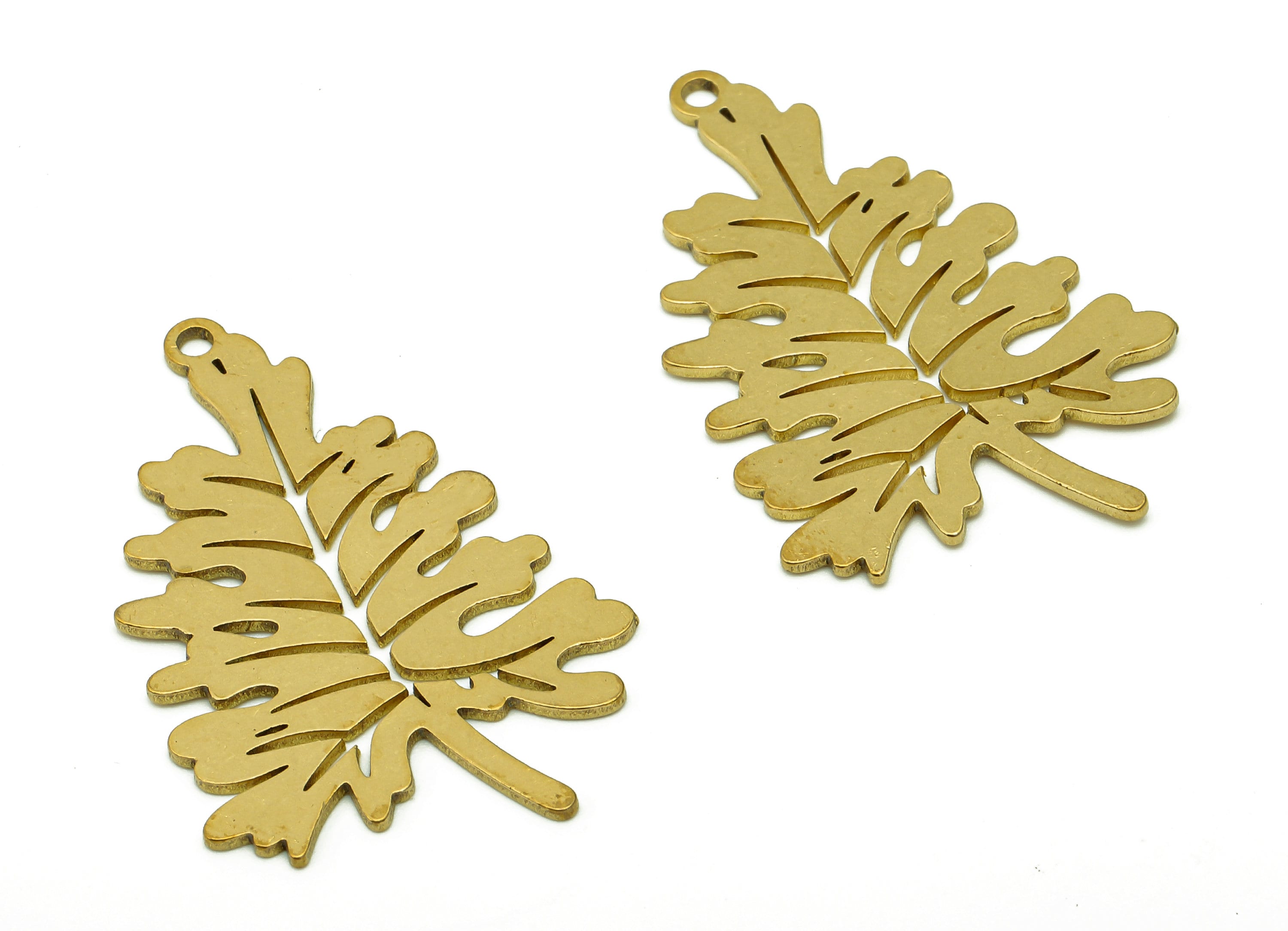 Brass Leaves Earring Charm - Raw Brass Lobed Leaf Earring - Tree Pendant With Loop - Botanical Charm For Necklace - 35.2x22.8x0.8mm -PPA5668 - DOMEDBAZAAR