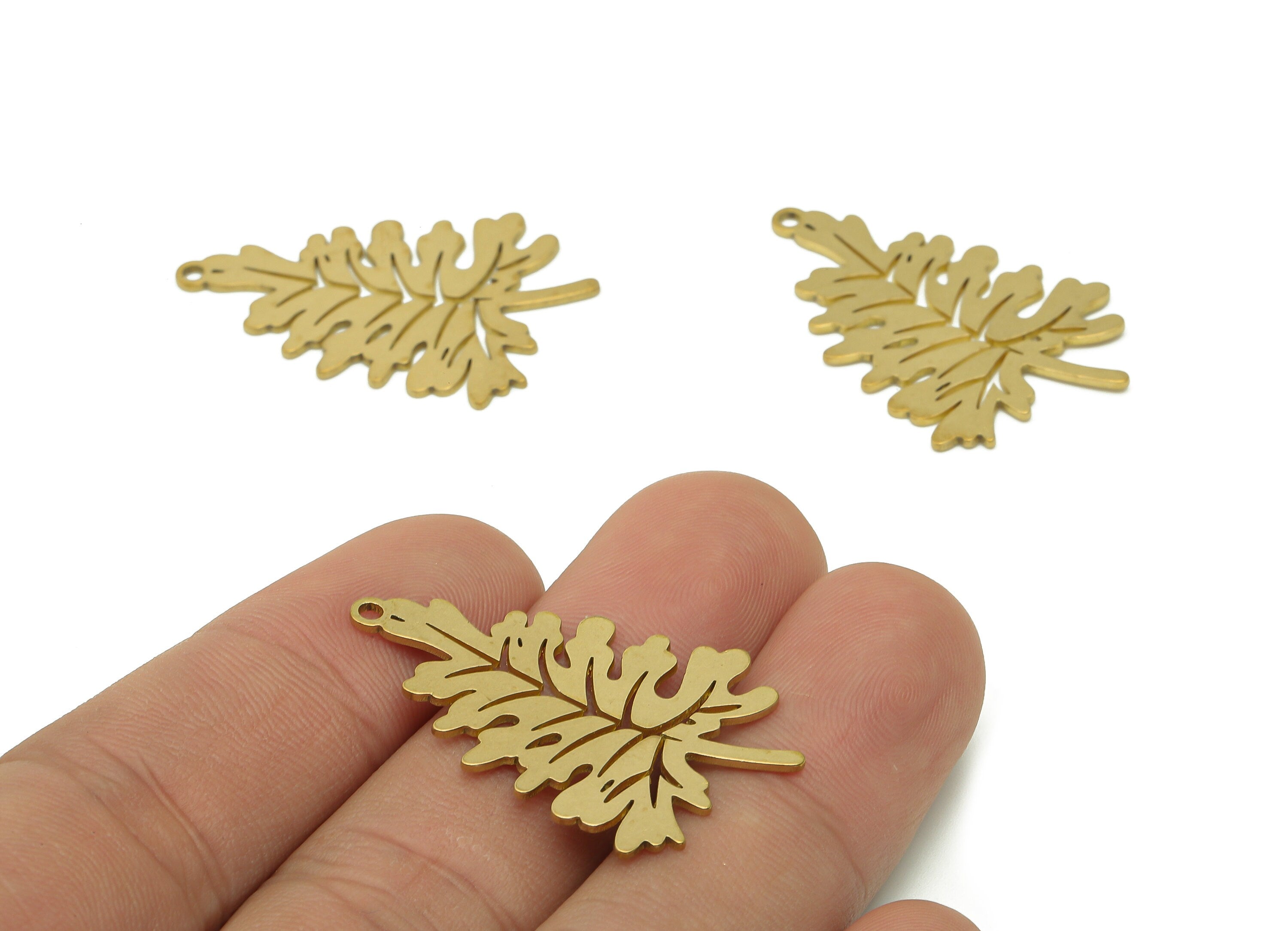 Brass Leaves Earring Charm - Raw Brass Lobed Leaf Earring - Tree Pendant With Loop - Botanical Charm For Necklace - 35.2x22.8x0.8mm -PPA5668 - DOMEDBAZAAR