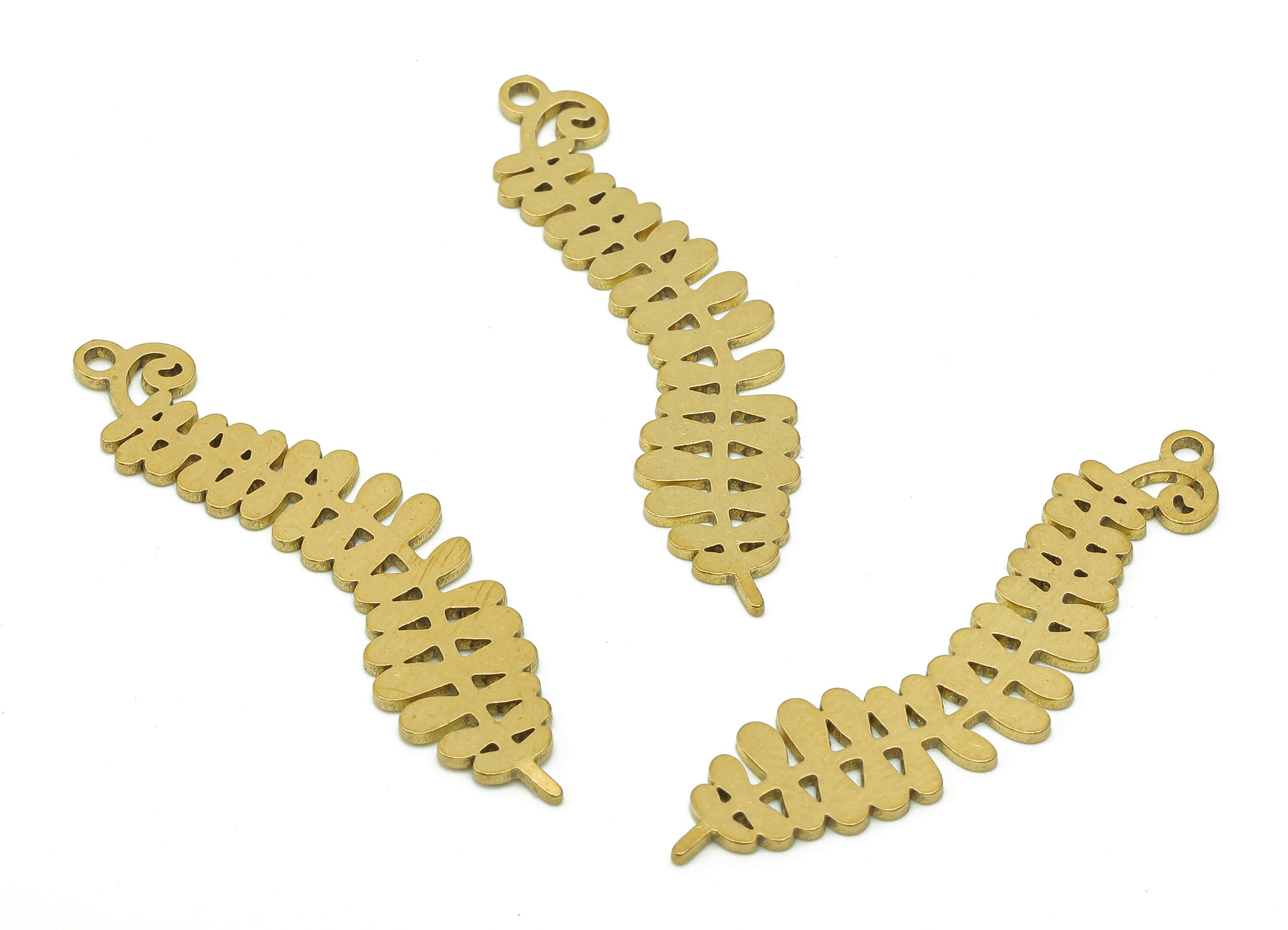 Brass Leaves Earring Charm - Raw Brass Ash Leaf Earring - Branch Pendant With Loop - Botanical Charm For Necklace - 37.8x8.9x0.8mm - PPA5698 - DOMEDBAZAAR