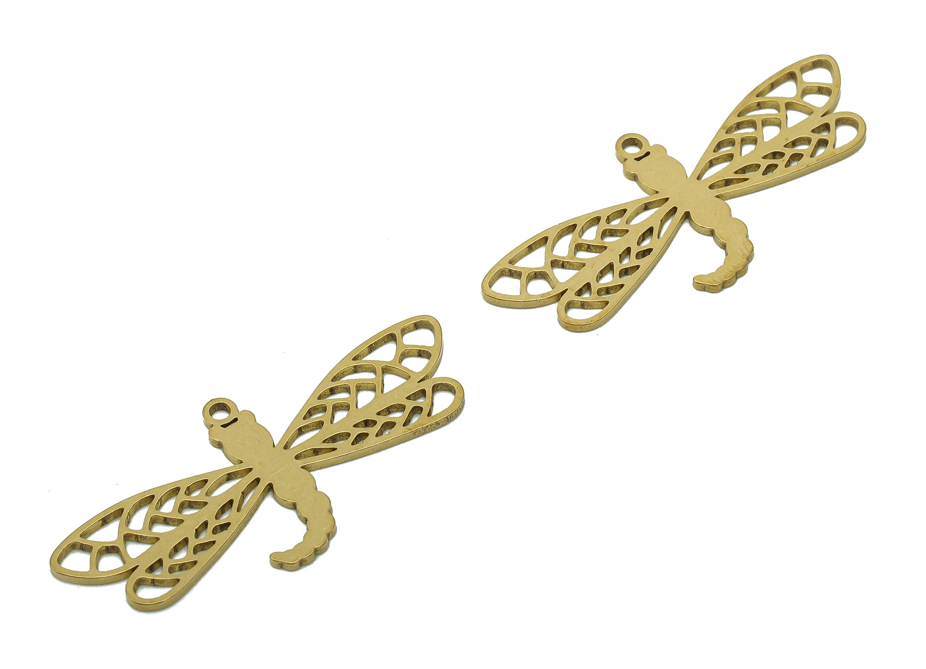 Brass Dragonfly Earring Charms - Raw Brass Dragonfly Earring - Dragonfly Pendant With Loop - Charm For Necklace - 37.9x17.9x0.9mm - PPA5991 - DOMEDBAZAAR