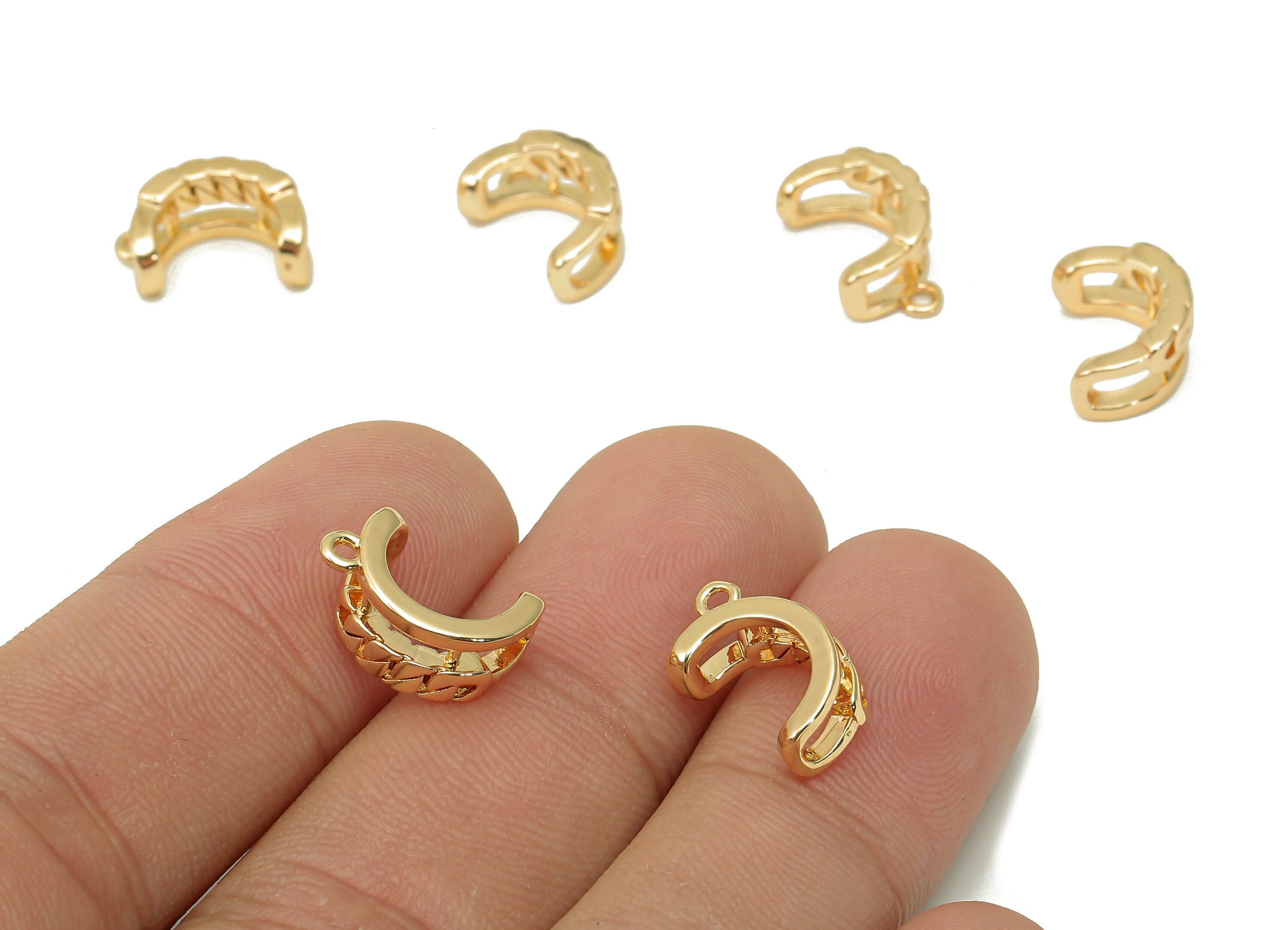 Brass Thick Open Round C Ring - Textured Crescent Pendant With Loop - Curved Earring Charm - 18K Real Gold Plating - 12.5x8.1x1.6mm -RGP5526 - DOMEDBAZAAR