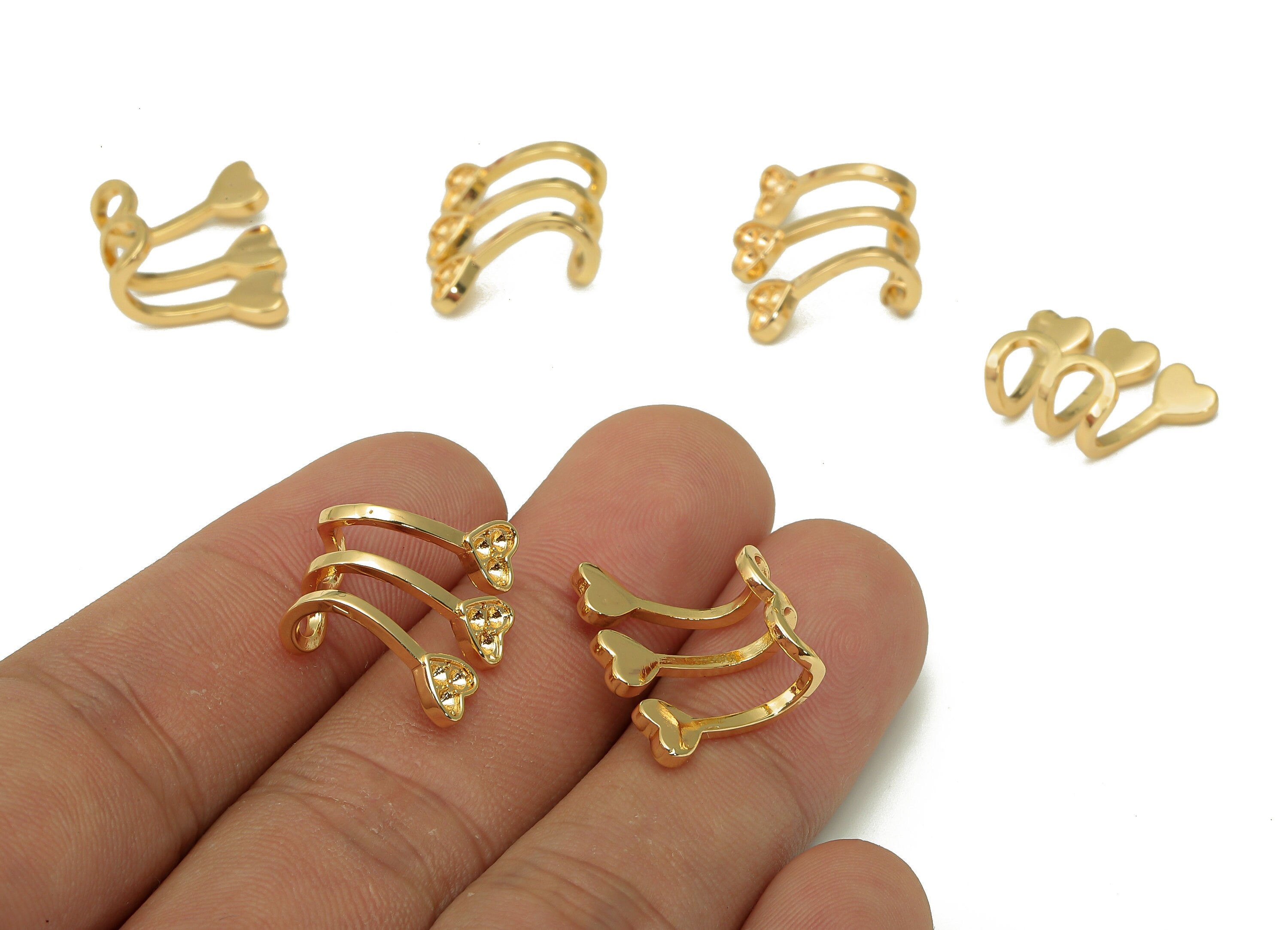 Brass Open Hoop Earrings Cuff - Heart J Earring Cuff - Wide Cuff Ear For Pearl - 18K Real Gold Plating Cuff Ear - 12.8x17.1x1.4mm - RGP5529 - DOMEDBAZAAR