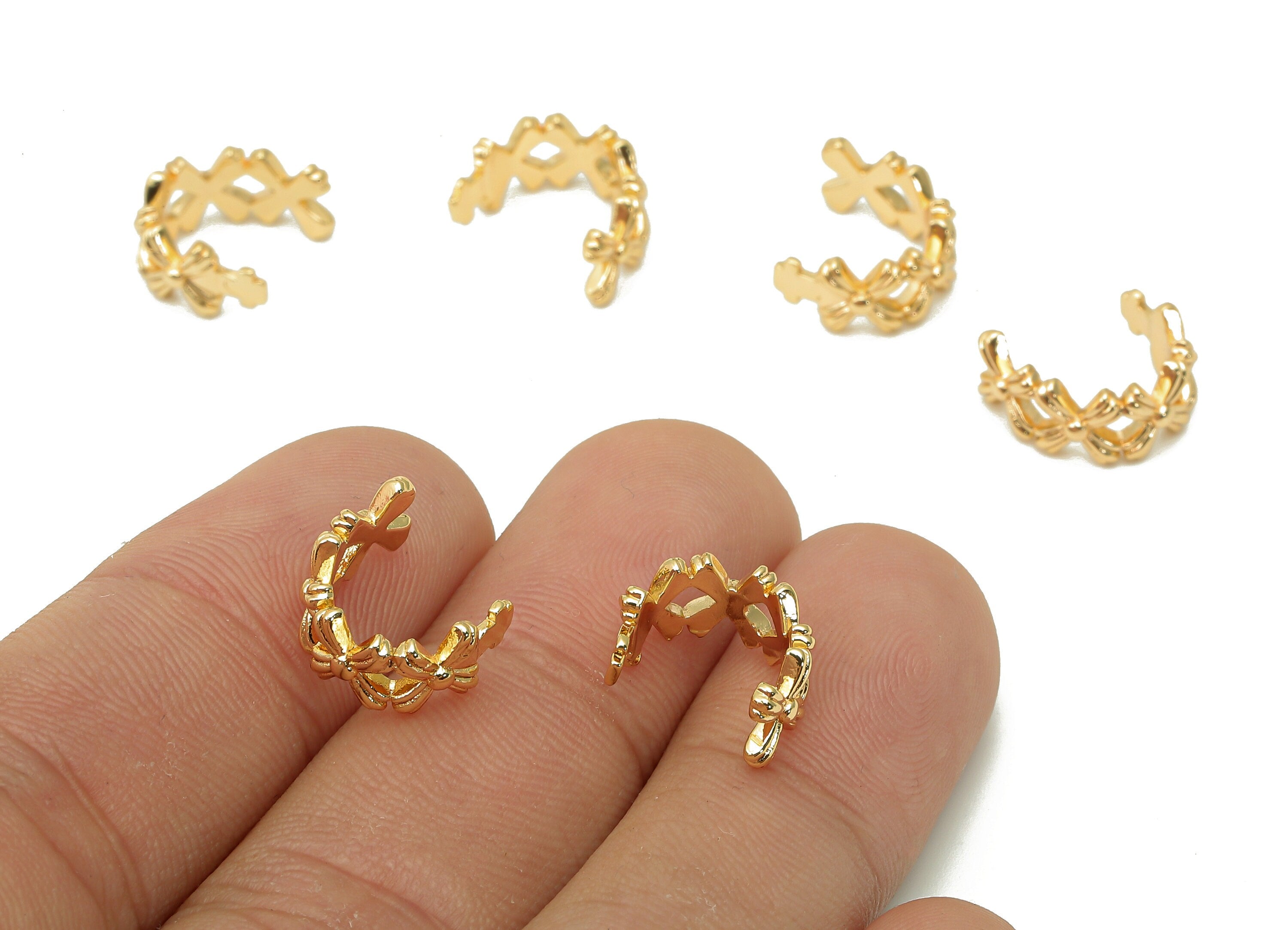 Brass Flower Open Round C Ring - Wide Intersect Hoop Earring Cuff - Ear Clip - 18K Real Gold Plating Cuff Ear - 11.8x6.4x1.7mm - RGP5530 - DOMEDBAZAAR