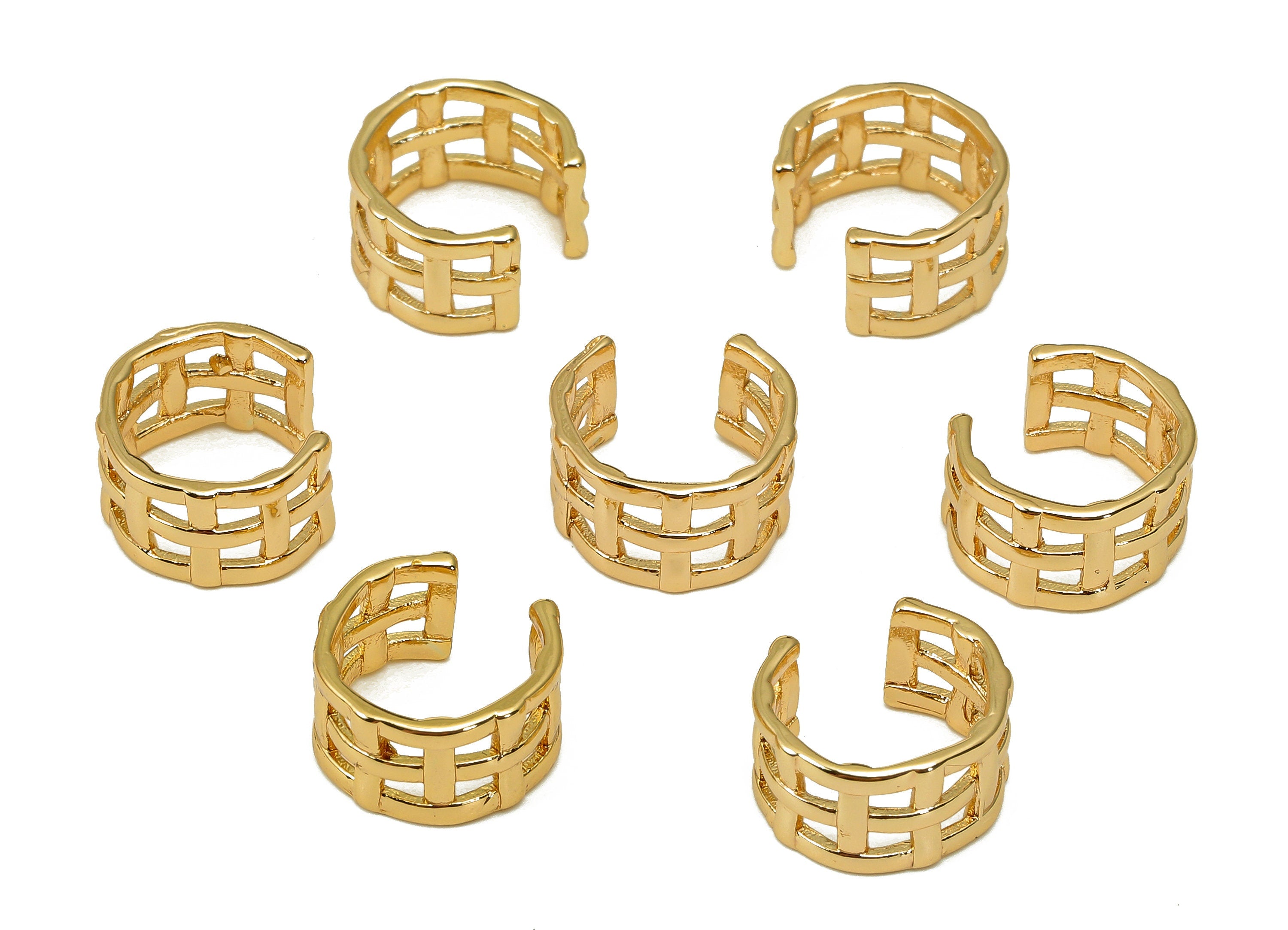 Brass Woven Open Round Ring - Square Hollow Hoop Earring Cuff - Wide C Ear Cuff - 18K Real Gold Plating Cuff Ear - 10.9x6.4x1mm - RGP5532 - DOMEDBAZAAR