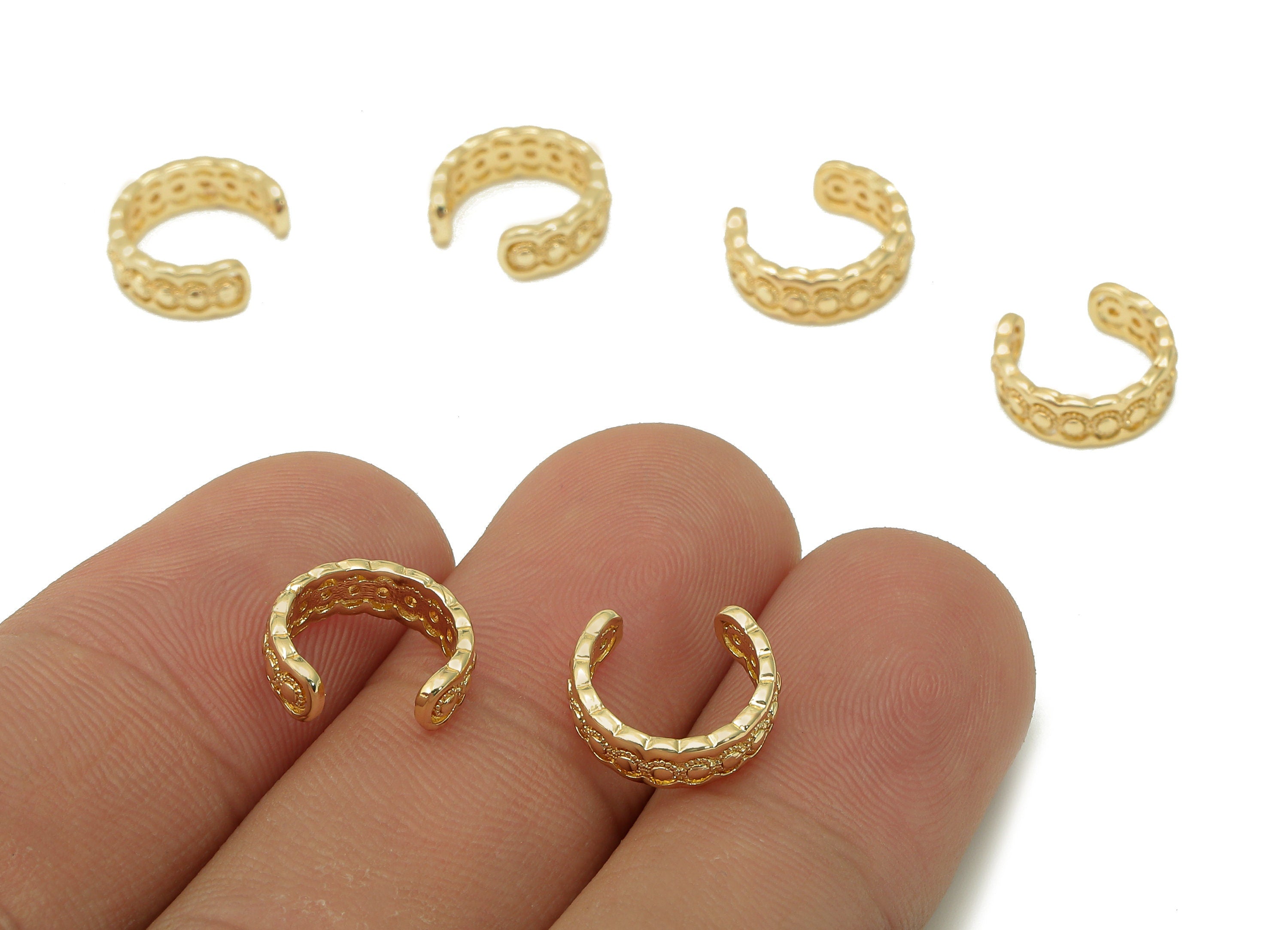 Brass Sun Open Round C Ring - Pattern Hollow Hoop Earring Cuff - Circle Cuff Ear - 18K Real Gold Plated Brass - 13.07x10.07x1.28mm - RGP5460 - DOMEDBAZAAR