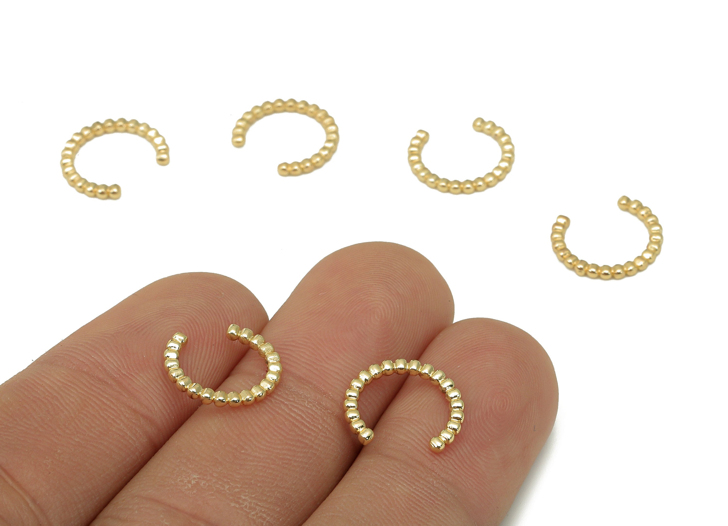 Brass Dots Open Round C Ring - Mini Spot Cartilage Earring Cuff - Septum Piercing - 18K Real Gold Plating Ear Cuff - 12.9x11.4x1.4mm-RGP5503 - DOMEDBAZAAR