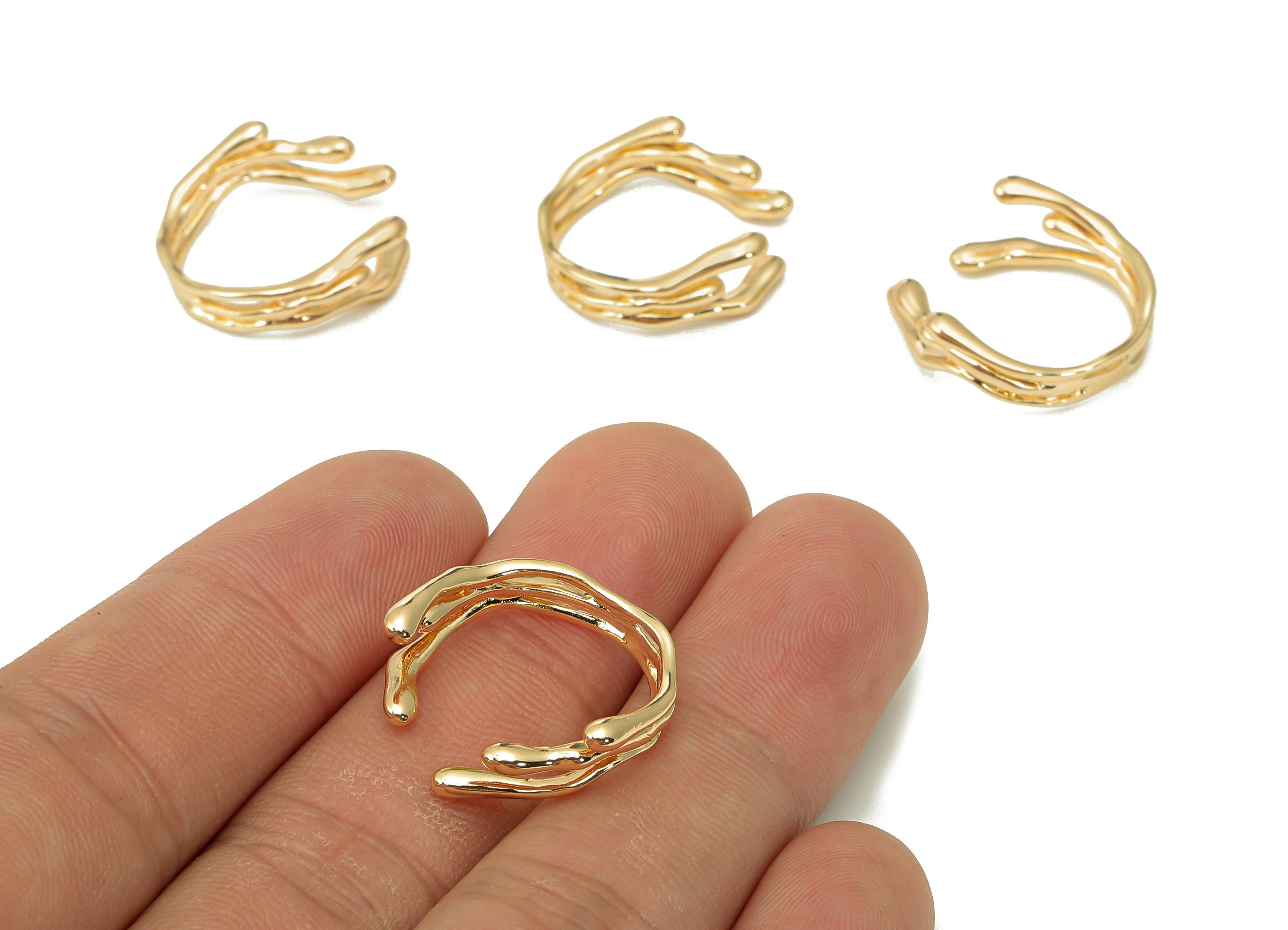 Brass Open Round Ring - Gold Textured Open Hoop Ring - Open Hoop Ring - 18K Real Gold Plating - 21x19.4x1.8mm - RGP5495 - DOMEDBAZAAR