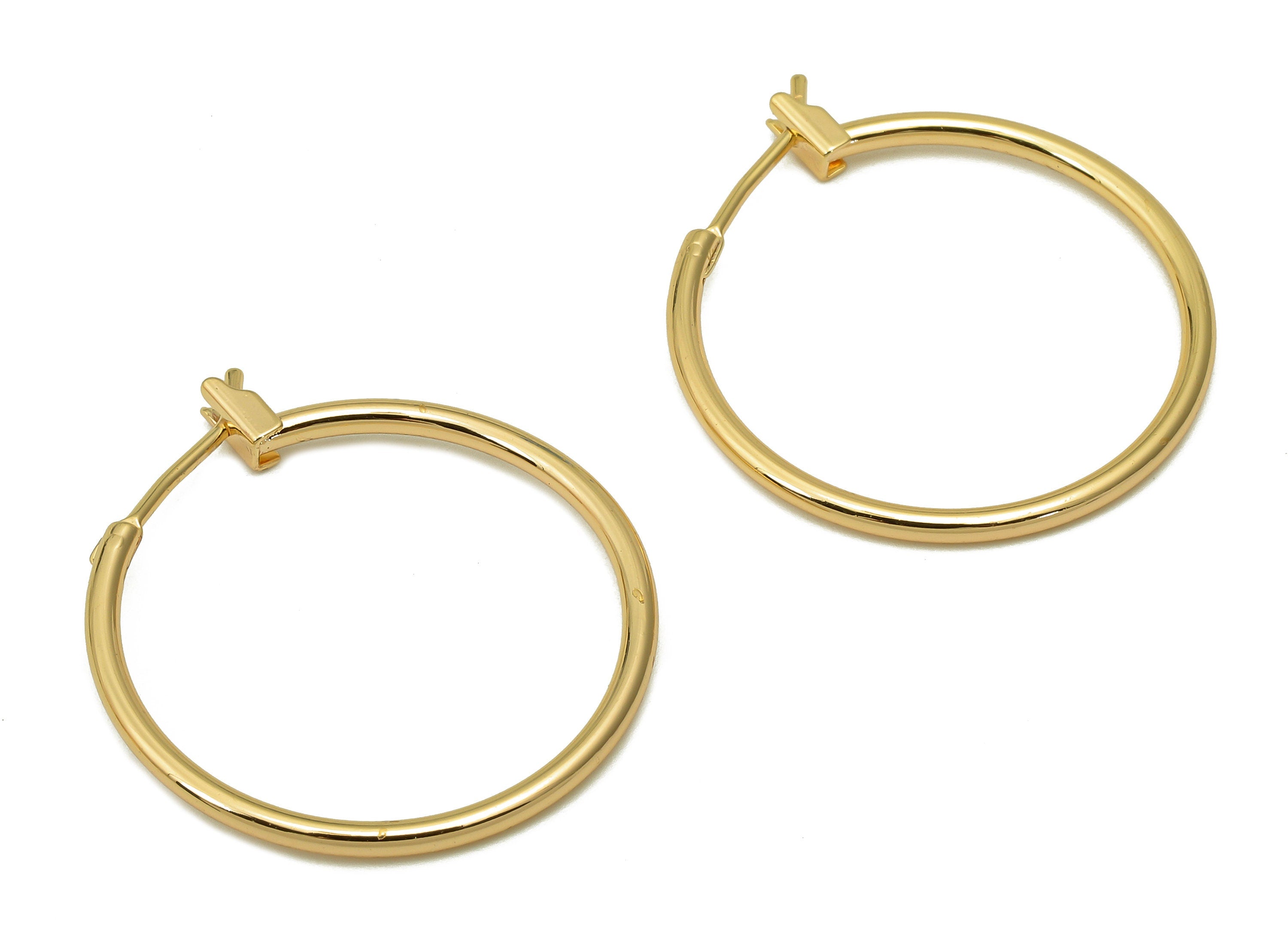 Brass Hoop Studs Earrings - Gold Simple Circle Earring Hoop - Round Earring Clasp - 18K Real Gold Plated Brass - 27.5x24.7x1.5mm - RGP5493 - DOMEDBAZAAR