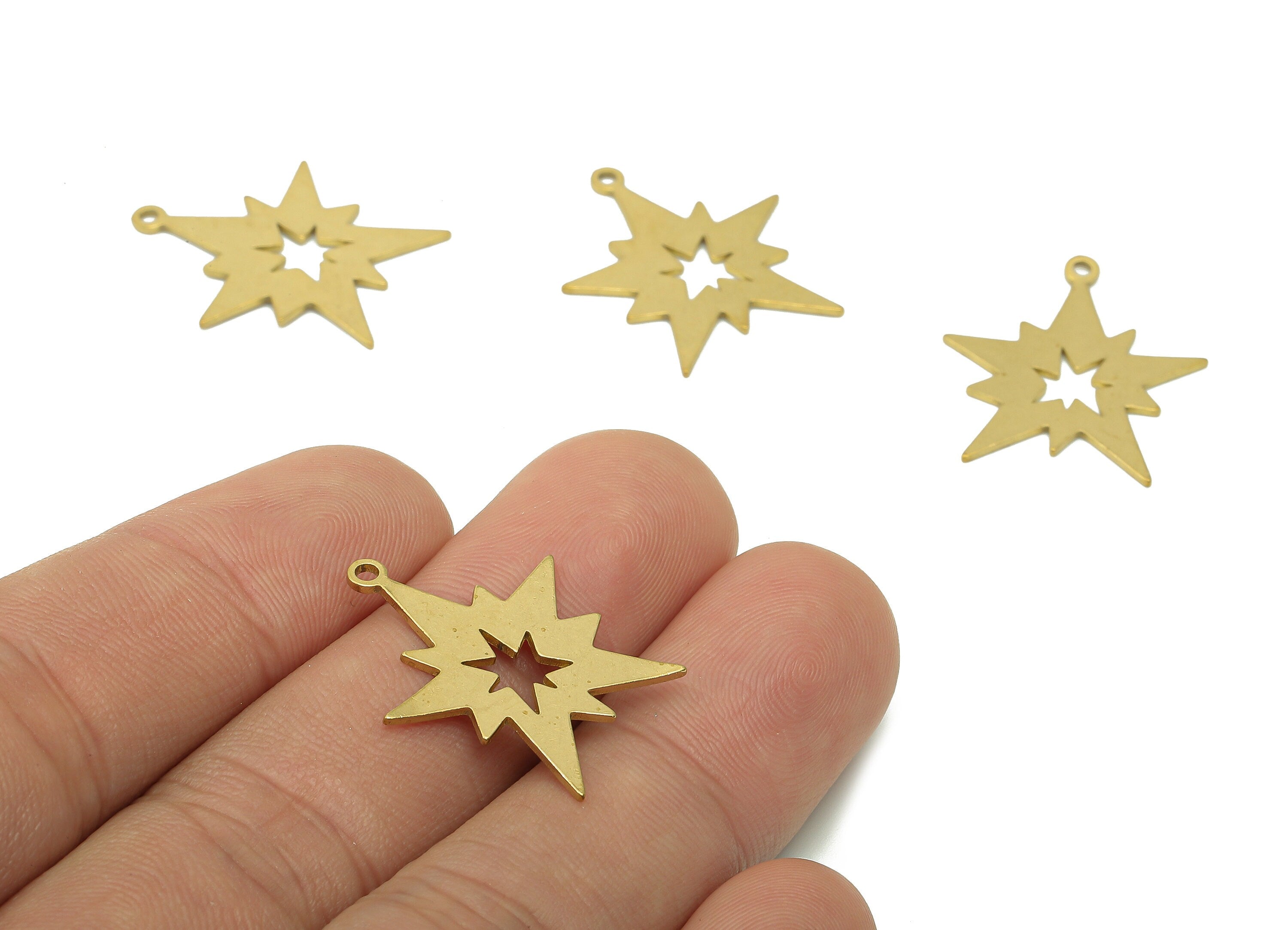 Brass Five-pointed Star Earring Charm - Raw Brass Star Earring - Star Pendant With Loop - Star Charm - 24.4x20.9x0.8mm - PPA6073 - DOMEDBAZAAR