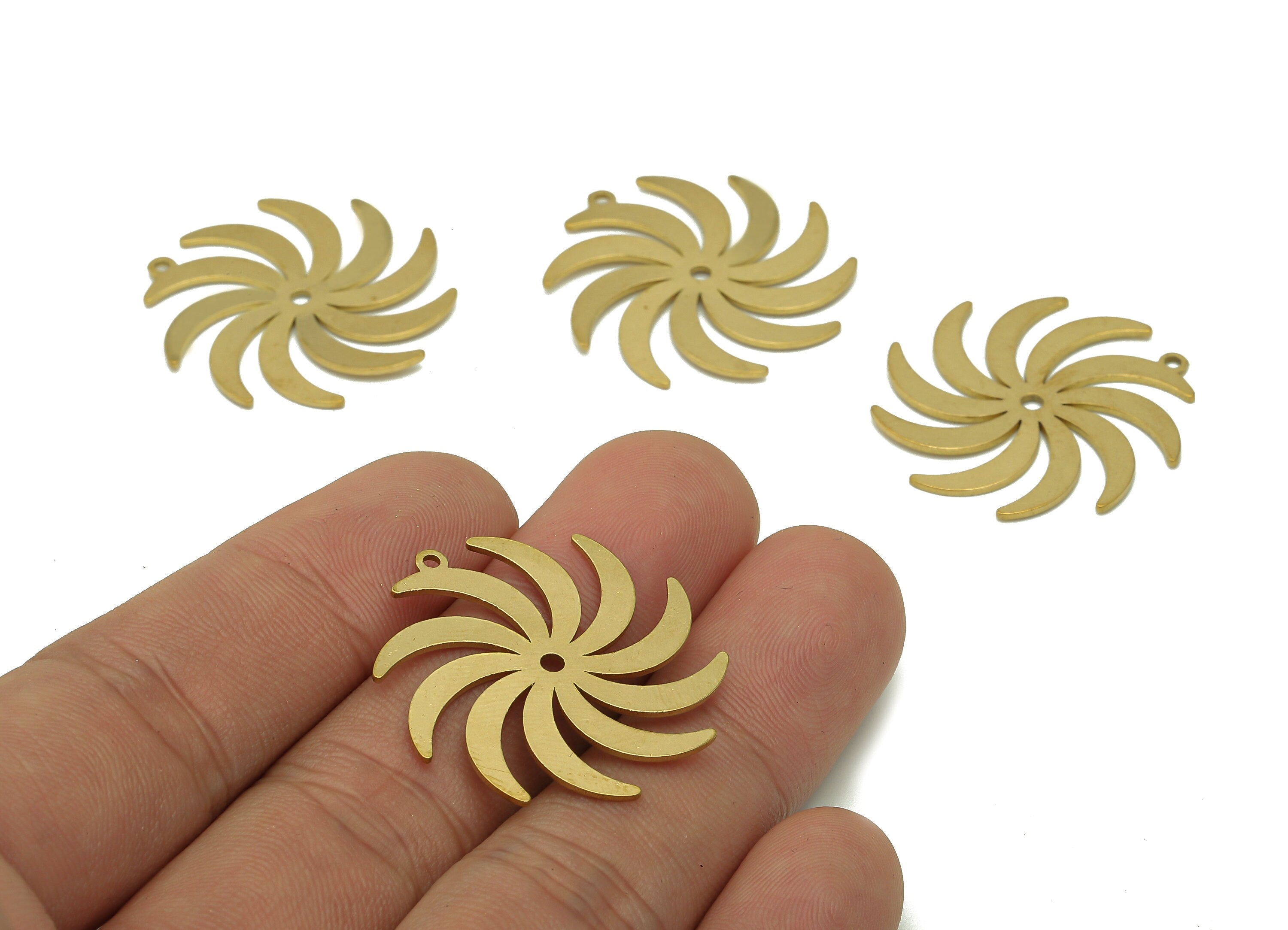 Brass Windmill Earring Charms - Raw Brass Windmill Earring - Spiral Pendant With Loop - Whirl Charm For Necklace - 29.8x29.6x0.7mm - PPA6107 - DOMEDBAZAAR