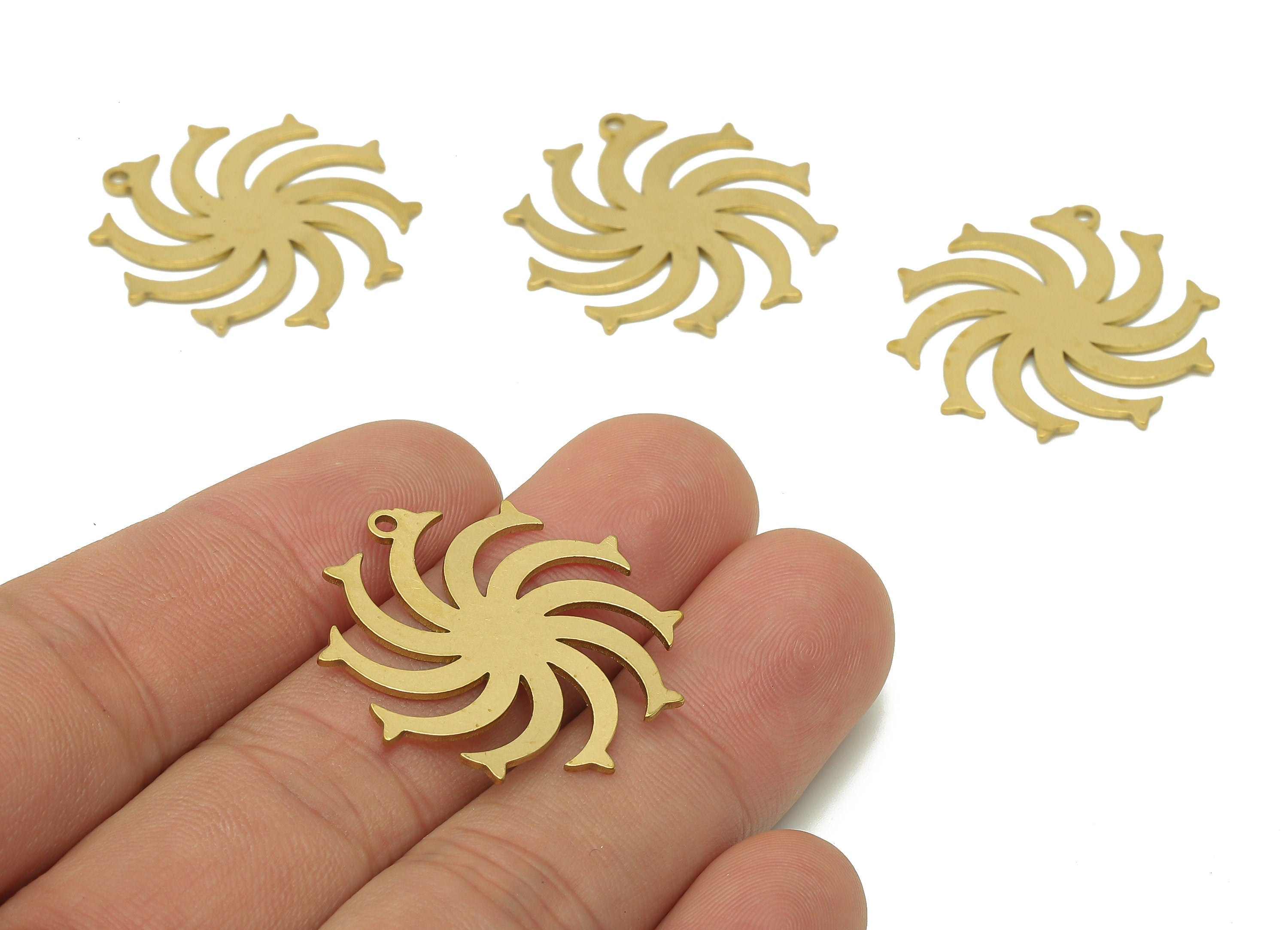Brass Windmill Earring Charms - Raw Brass Windmill Earring - Spiral Pendant With Loop - Whirl Charm For Necklace - 29.7x27.9x0.8mm - PPA6111 - DOMEDBAZAAR
