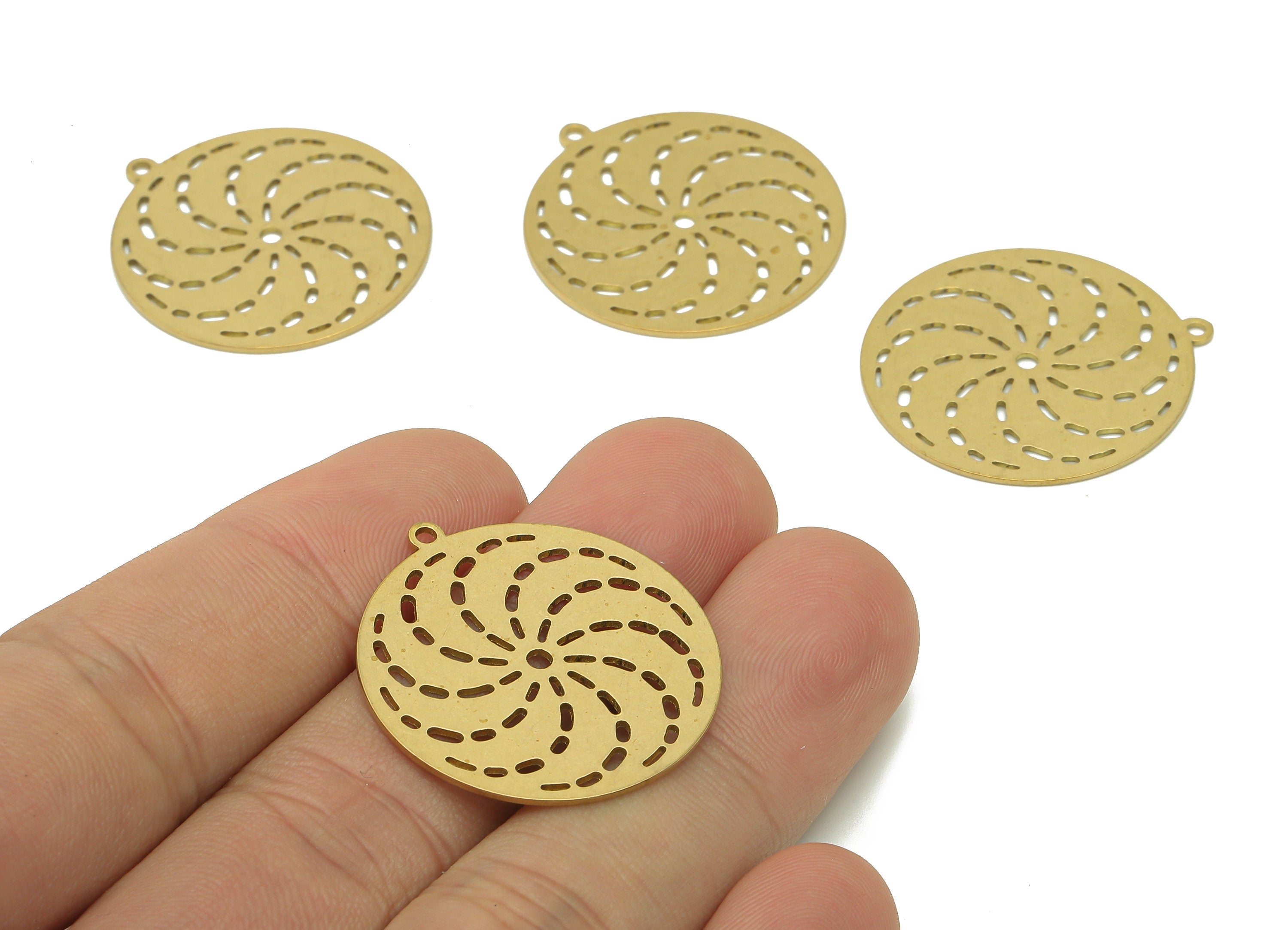 Brass Round Windmill Earring Charm - Raw Brass Circle Earring - Spiral Pendant With Loop - Whirl Charm For Necklace -29.8x27.6x0.7mm-PPA6129 - DOMEDBAZAAR