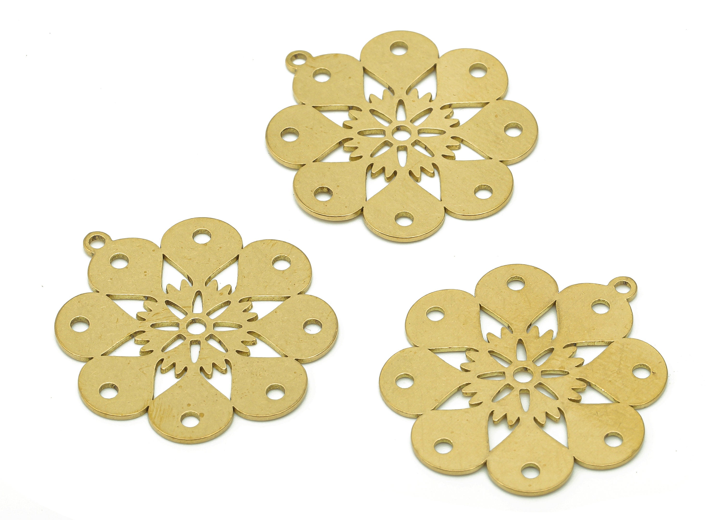 Brass Flower Earring Charms - Raw Brass Flower Earring - Flower Pendant With Loop - Botanical Charm For Necklace - 29.9x27.6x0.7mm - PPA6136 - DOMEDBAZAAR