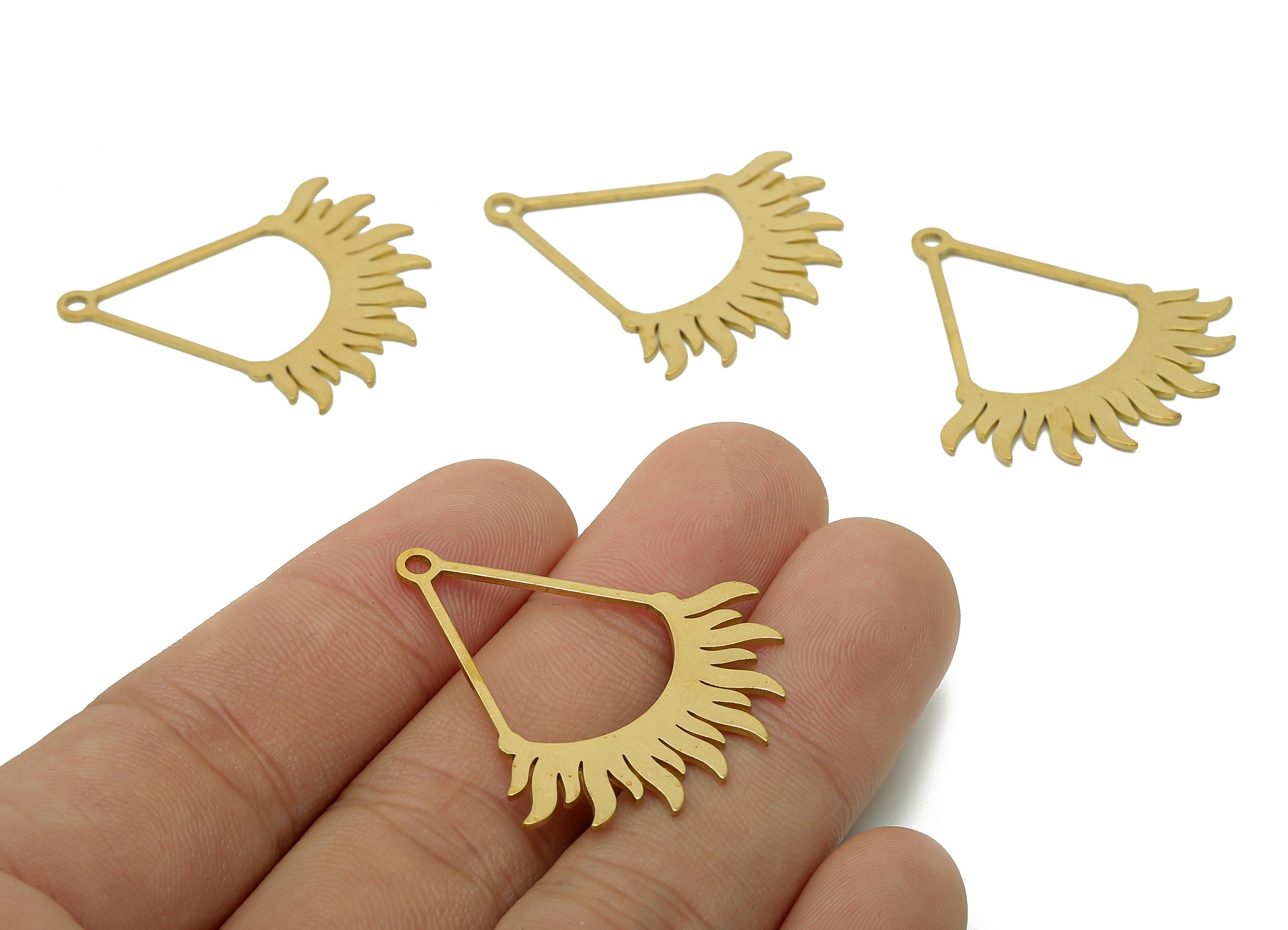 Brass Drop Earring Charms - Raw Brass Teardrop Earring - Hanging Sun Pendant With Loop - Charm For Necklace - 35.9x33.2x0.8mm - PPA6169 - DOMEDBAZAAR