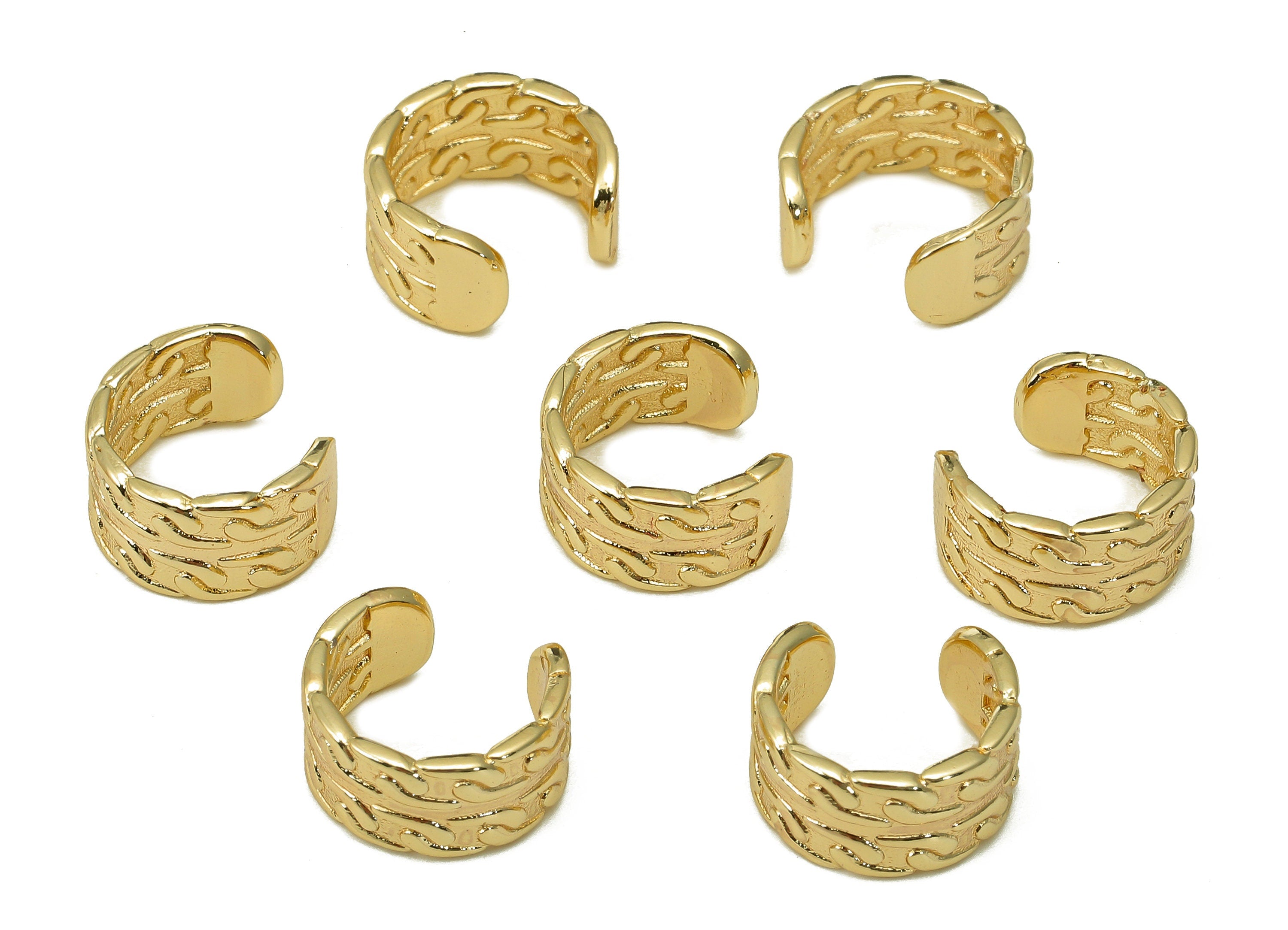 Brass Crescent Open Round C Ring - Huggie Hoop Earring Clip - Wide Textured Cuff Ear - 18K Real Gold Plating - 11.88x10.97x1.07mm - RGP5474 - DOMEDBAZAAR