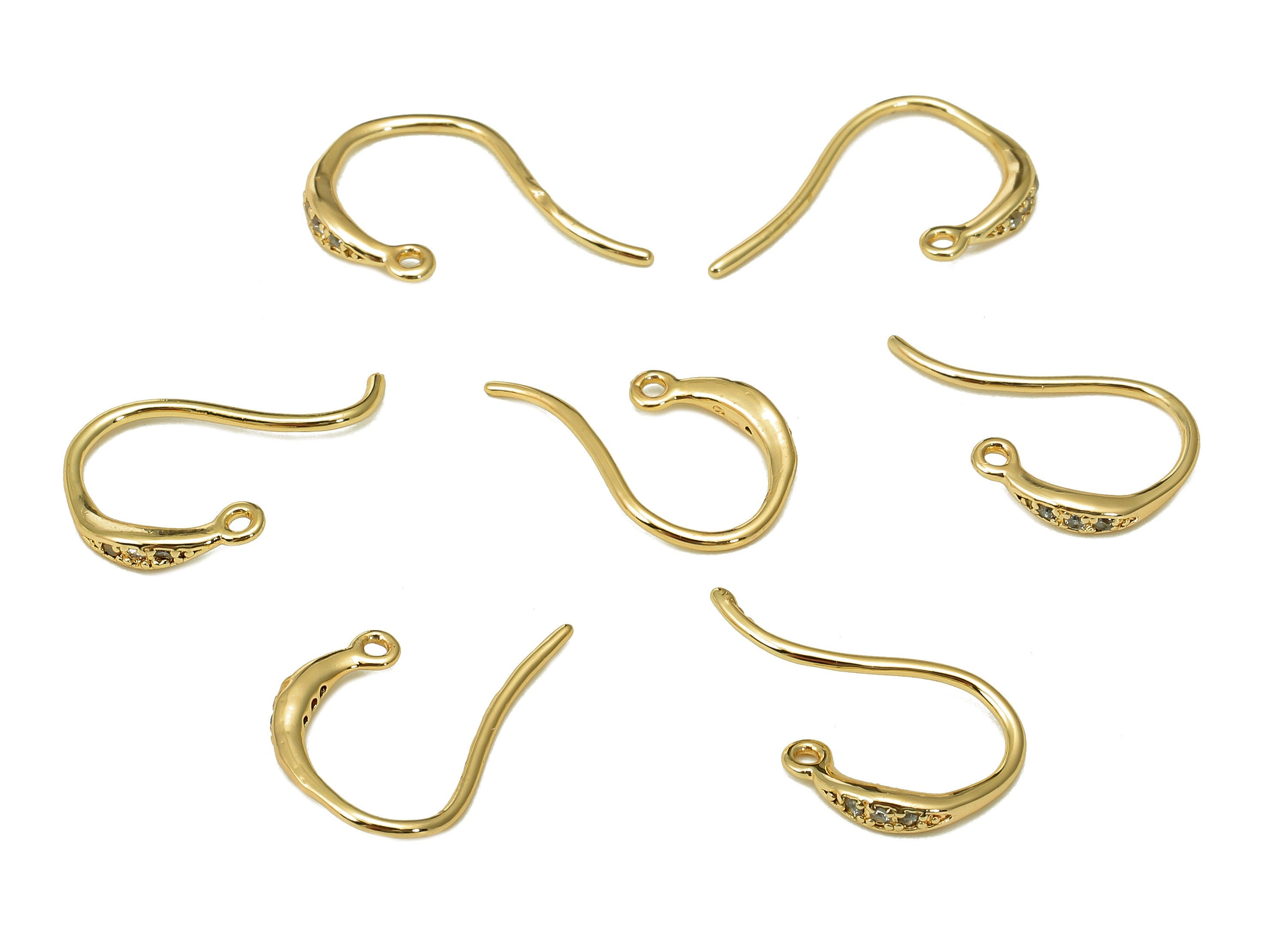 Brass Earrings Hook With Zircon - Brass Wire Earring With Loop - Marquise Ear Hook - 18K Real Gold Plated Brass - 16.08x10.08x2mm - RGP5475 - DOMEDBAZAAR