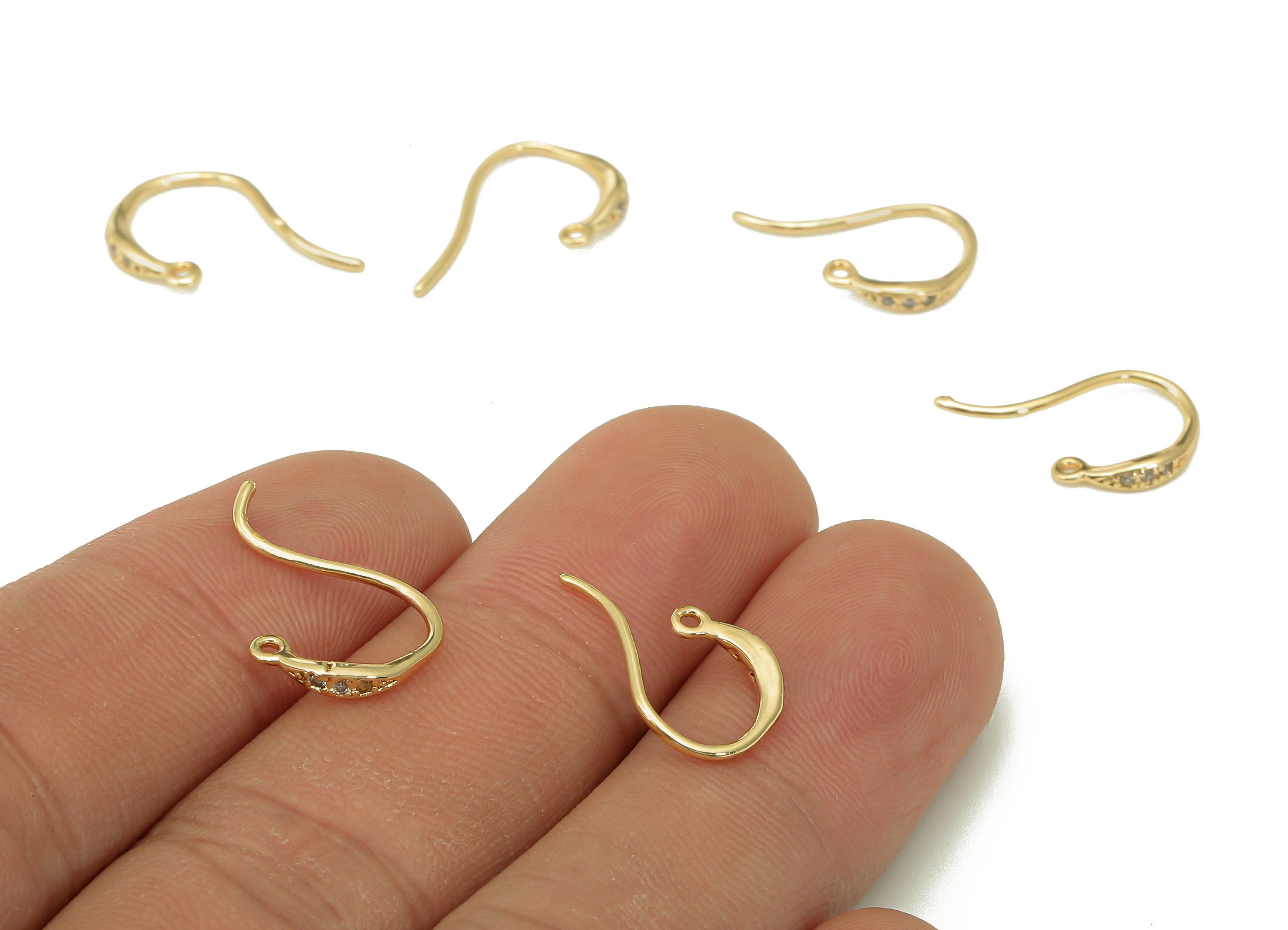 Brass Earrings Hook With Zircon - Brass Wire Earring With Loop - Marquise Ear Hook - 18K Real Gold Plated Brass - 16.08x10.08x2mm - RGP5475 - DOMEDBAZAAR