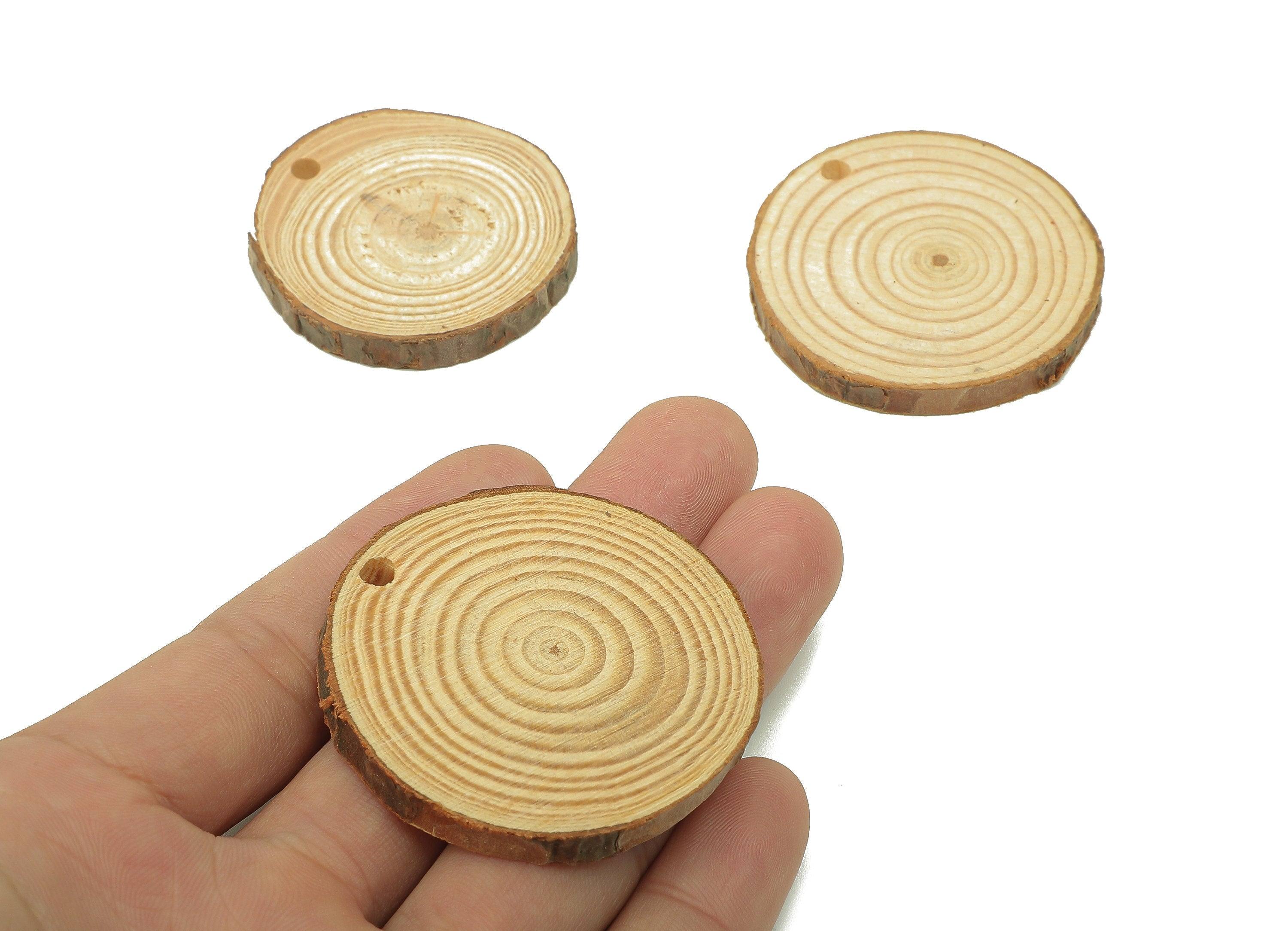 Pine Wood Slices Discs Earrings - Circles Natural Wood Bark Charm - Round Raw Edge Wood Pendant - Eco friendly - 55.3x52.2x5.8mm - BB1297-55 - DOMEDBAZAAR