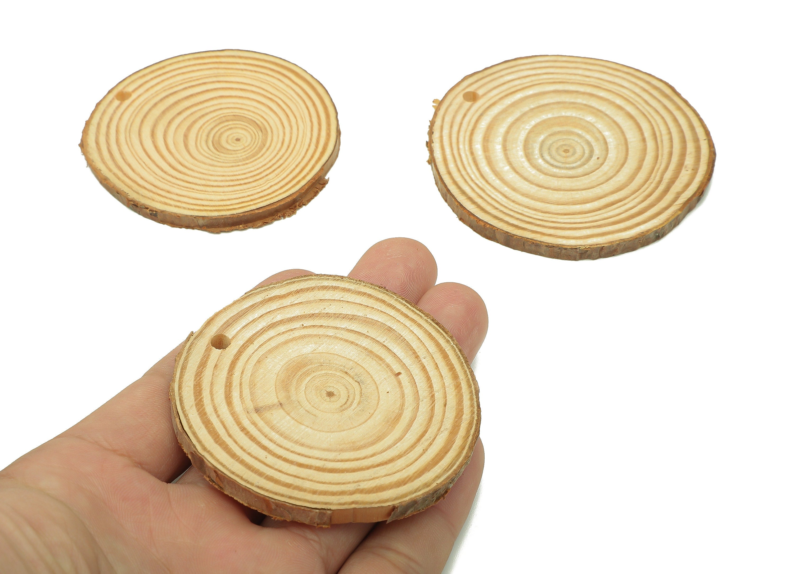 Pine Wood Slices Discs Earrings - Circles Natural Wood Bark Charm - Round Raw Edge Wood Pendant - Eco friendly - 67.4x62.9x4.6mm - BB1297-65 - DOMEDBAZAAR