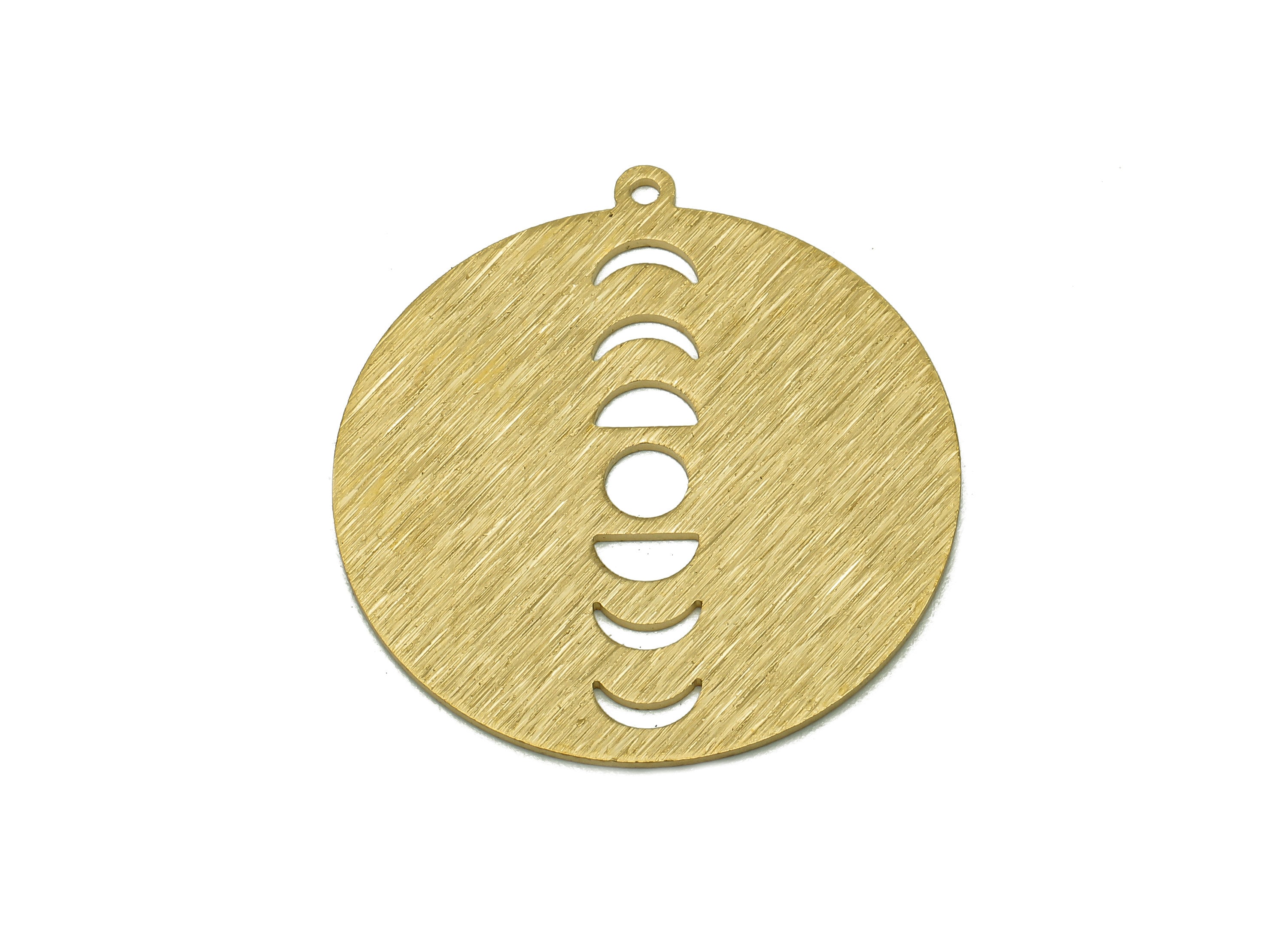 Brass Round Crescent Charm - Raw Brass Phases Of Moon Earring - Textured Circle Pendant With Loop - For Necklace - 32.5x30x0.8mm - PP8163-30 - DOMEDBAZAAR