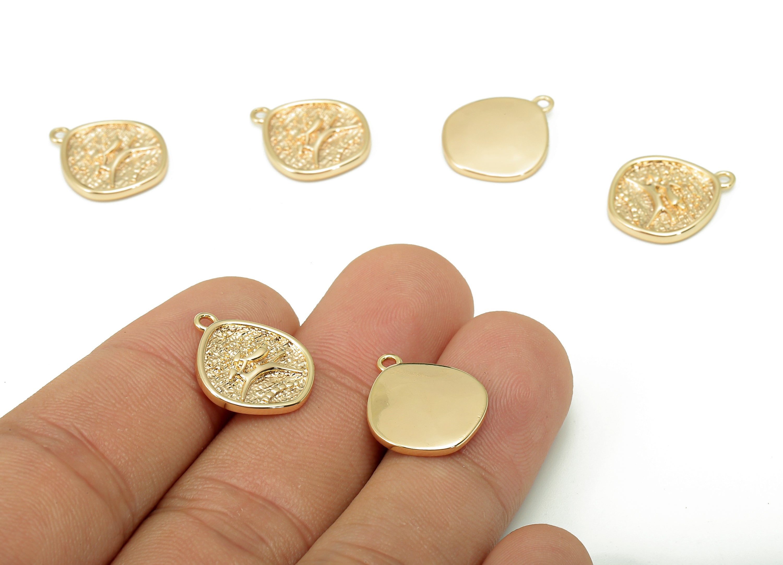 Brass Pattern Oval Earring - Girl and Horse Oval Charm - Disc Pendant With Loop - 18K Real Gold Plating - 17.26x14.39x2.27mm - RGP5479 - DOMEDBAZAAR