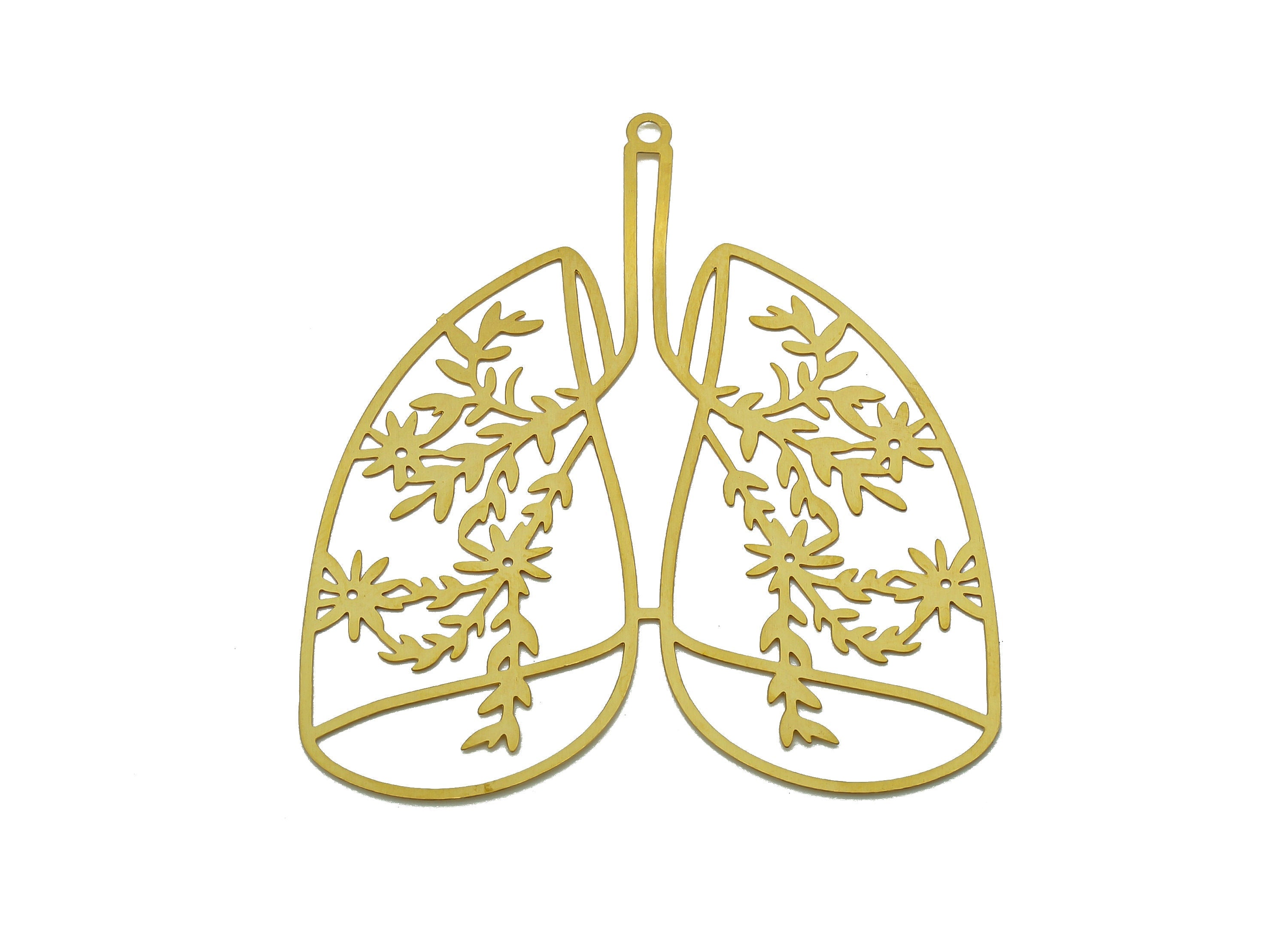 Brass Flower Lung Earrings Charm - Raw Brass Leaf Organ Earring - Leaves Pendant With Loop - Light Thin Charms - 45.3x39.8x0.2mm - JJB7285 - DOMEDBAZAAR