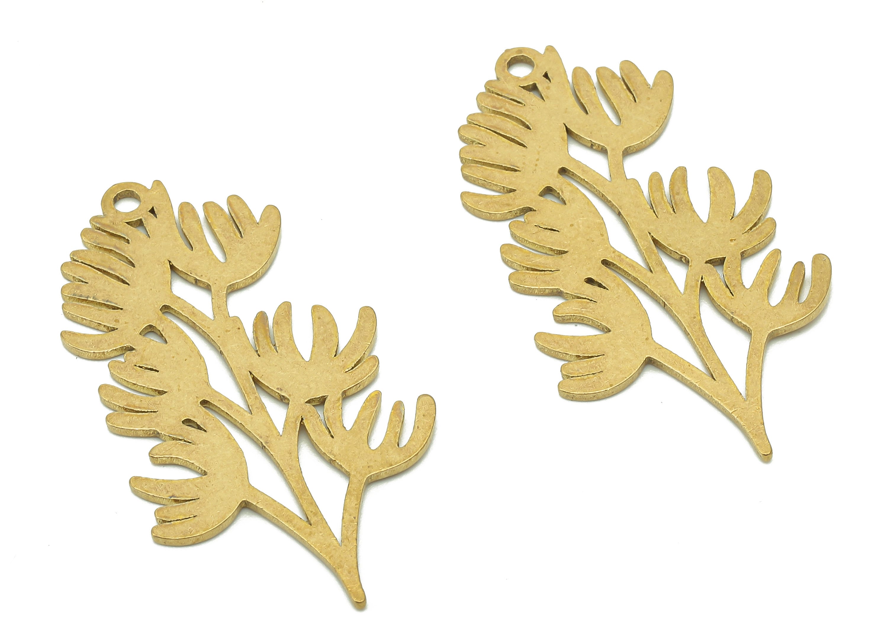 Brass Flower Earring Charms - Raw Brass Leaves Earring - Leaf Pendant With Loop - Botanical Charm For Necklace - 34.9x18.3x0.7mm - PPA6239 - DOMEDBAZAAR