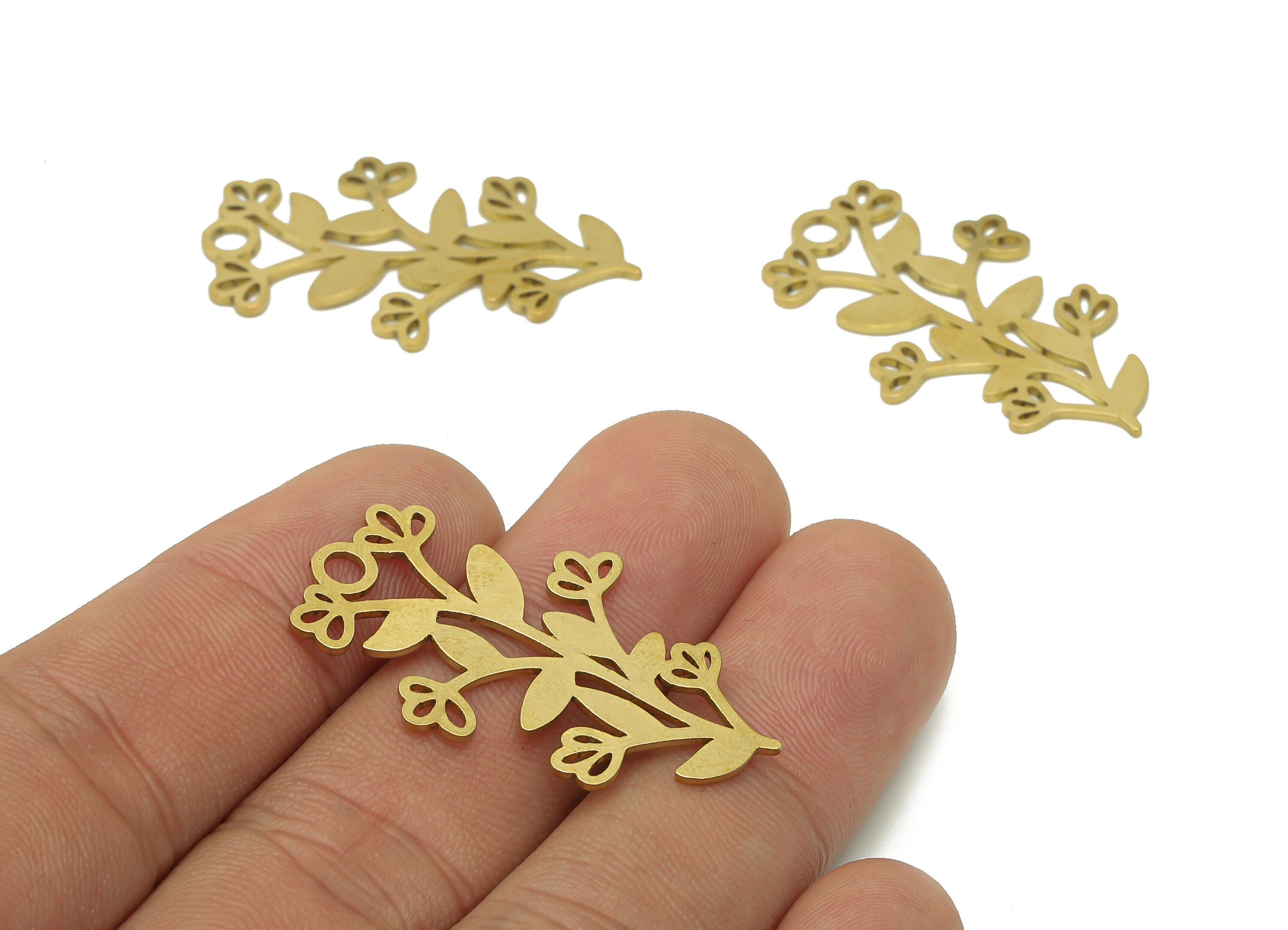 Brass Flower Earring Charms - Raw Brass Leaves Earring - Leaf Pendant With Loop - Botanical Charm For Necklace - 36x20.9x0.9mm - PPA6252 - DOMEDBAZAAR