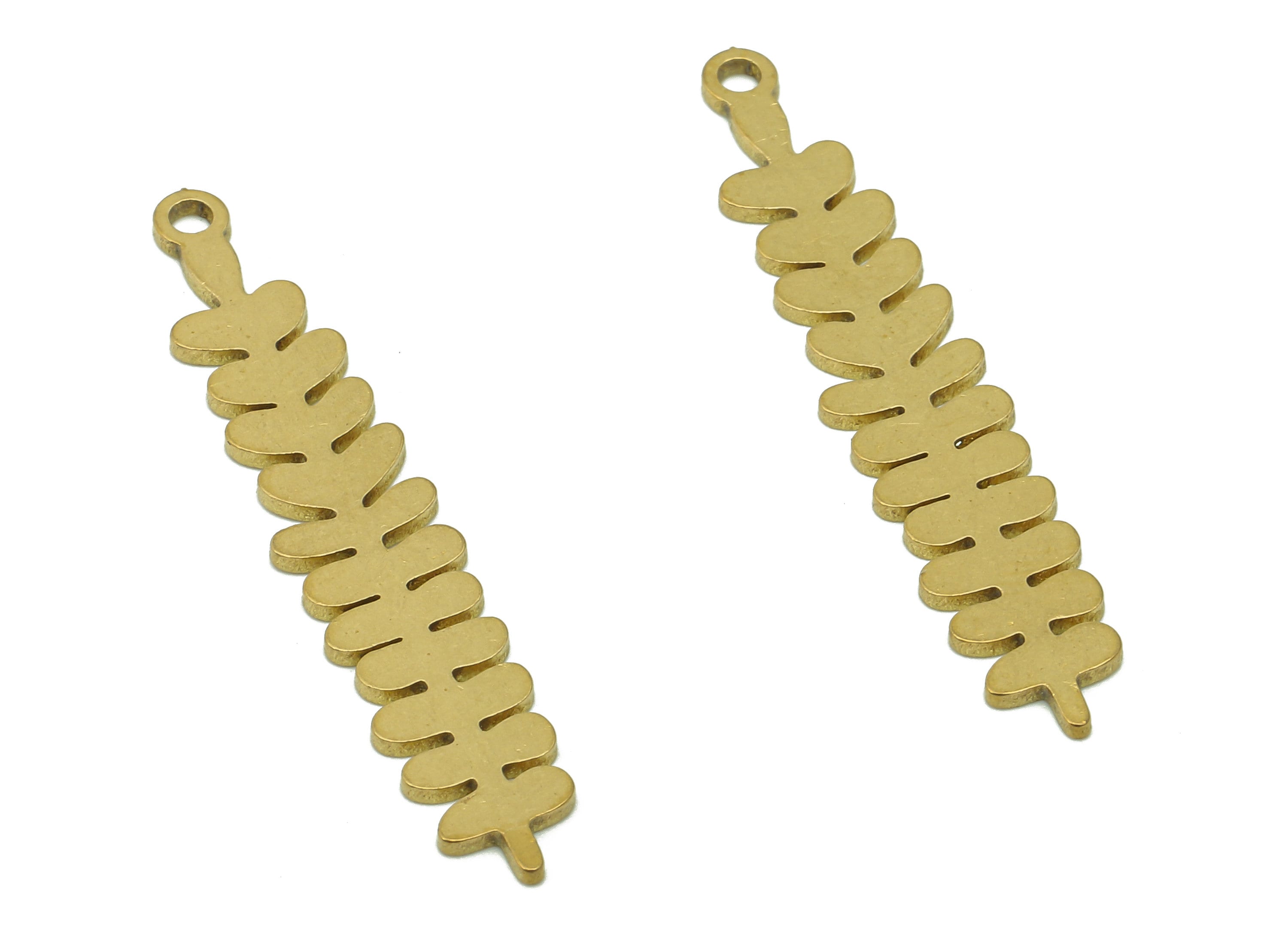 Brass Ash Flower Bar Earring - Raw Brass Long Rectangle Earring - Long Bar Pendant With Loop - Charm For Necklace - 34.9x6.6x0.7mm - PPA6269 - DOMEDBAZAAR